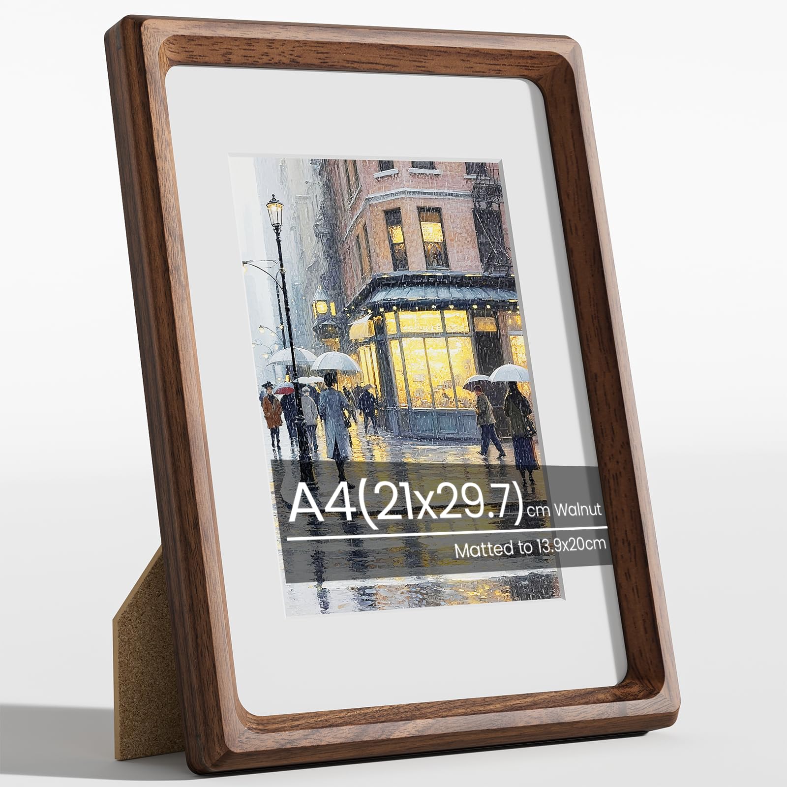 A4 Frame, Natural Solid Walnut Wood A4 Picture Frame, A4 Photo Frame 21x29.7 cm with Mount for A5 Prints, Certificates Documents Poster Frames with Tempered Glass for Wall or Tabletop Display