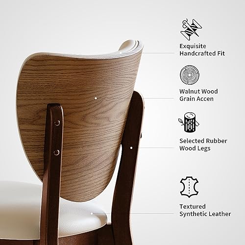Miniatura 7 de Juego de 6 sillas de comedor de madera maciza, sillas de comedor tapizadas de cuero, respaldo curvado ergonómico, estructura de espiga de mortaja,