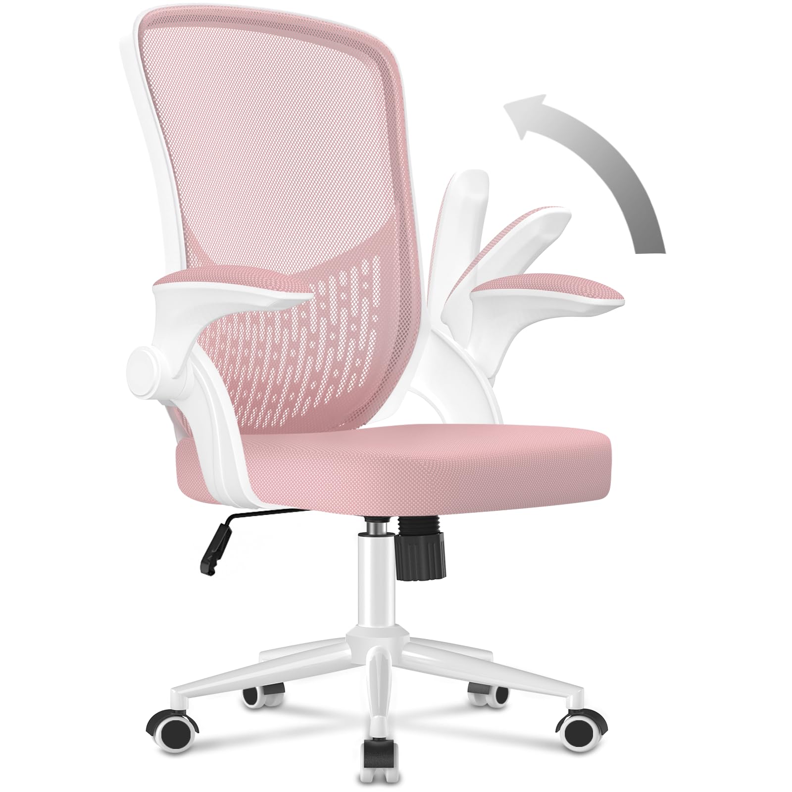 naspaluro Silla de Oficina, Silla de Oficina Ergonómica con Brazos Abatibles 90°, Soporte Lumbar de Diseño Exclusivo, Tapicería de Malla Transpirable, Silla de Escritorio Giratoria 360°, Rosa