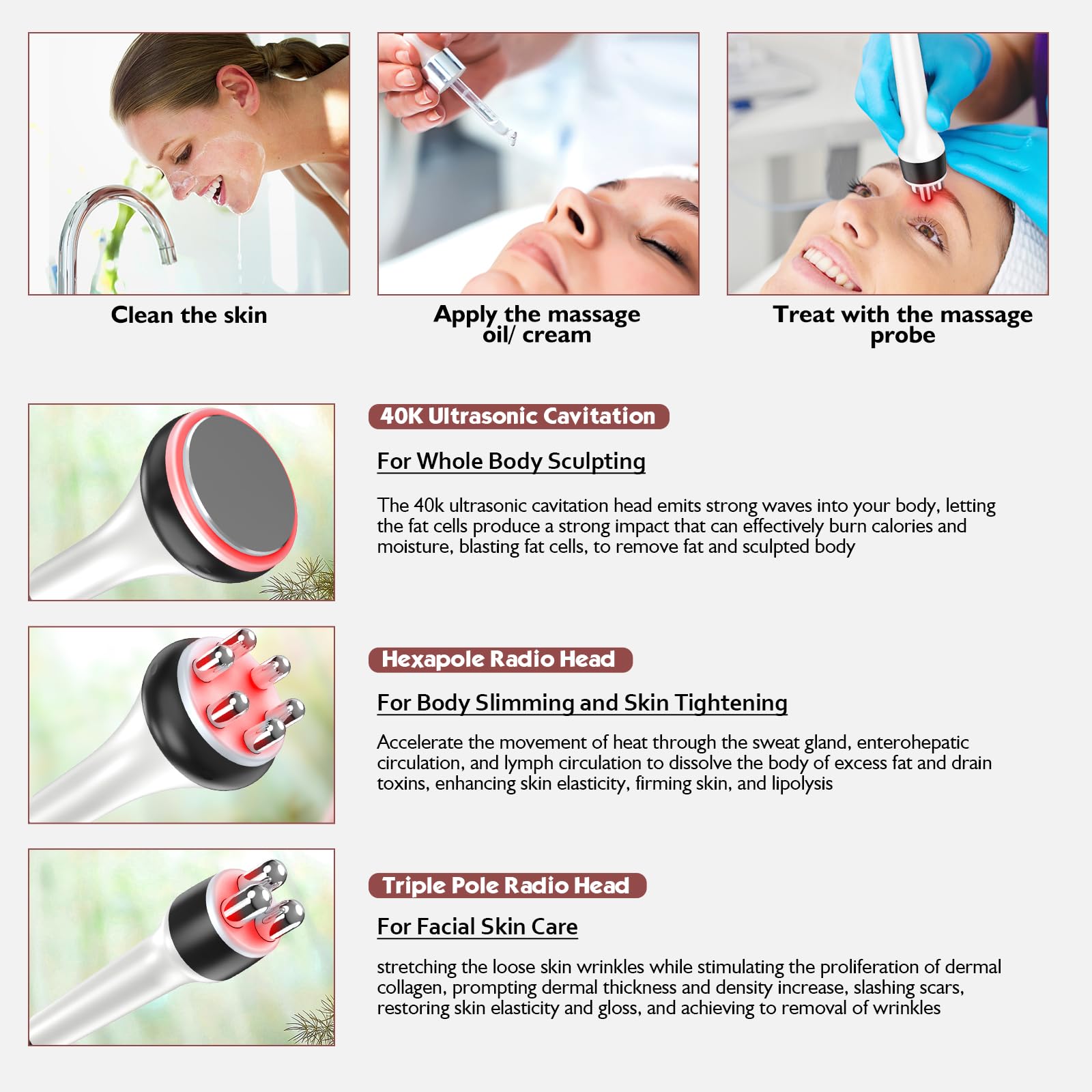 3 in 1 Cellulite Massagegerät 40K Kavitation & Radiofrequenz & Vakuum Gerät | Effektive Pflege: RF, Schröpfmassage für Körper & Gesicht, Körperkontur-Management und sanfte Hautpflege zu Hause