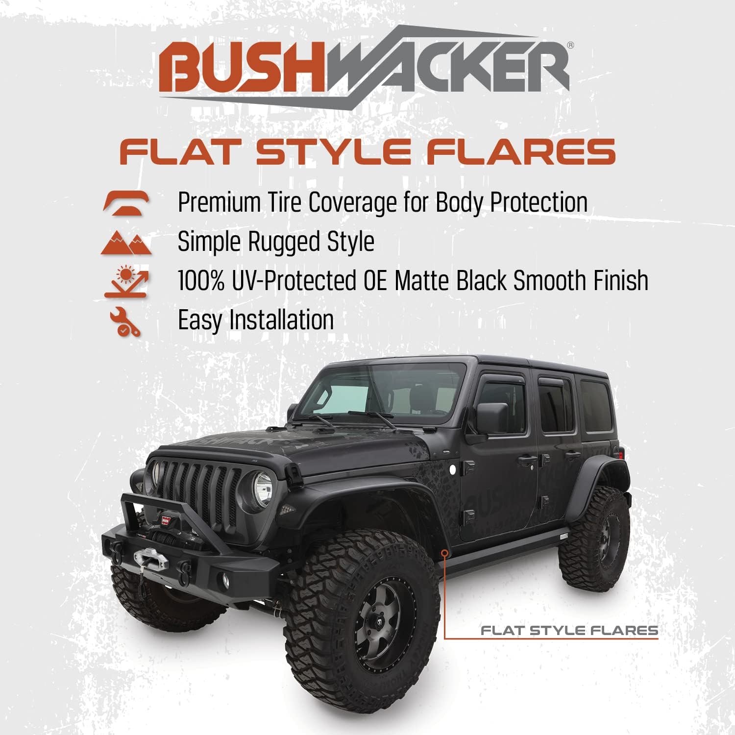 Diagram highlighting features of Bushwacker Flat Style Fender Flares