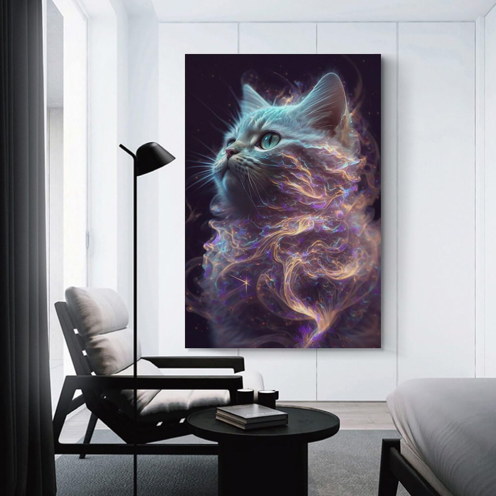 Junmoney Unframe-Style-4 Galaxy Kitten White Cat Decorative Wall Artwork 12X18inch(30X45cm), For Home Lounge, Bedroom Or Reading Nook, Easy Decor For Gallery Walls