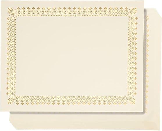 Amazon 48枚入り証明書用紙 レターサイズ 空白卒業証書用紙 印刷用紙 8 5 X 11インチ ゴールド 証書 賞状 文房具 オフィス用品