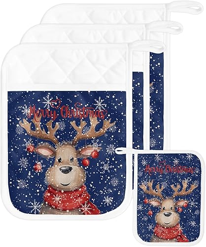 Miniatura 47 de Juego de 2 agarraderas de tela de toalla para cocina, antideslizantes, aislantes y térmicas, con bolsillo, guantes gruesos para horno, posavasos