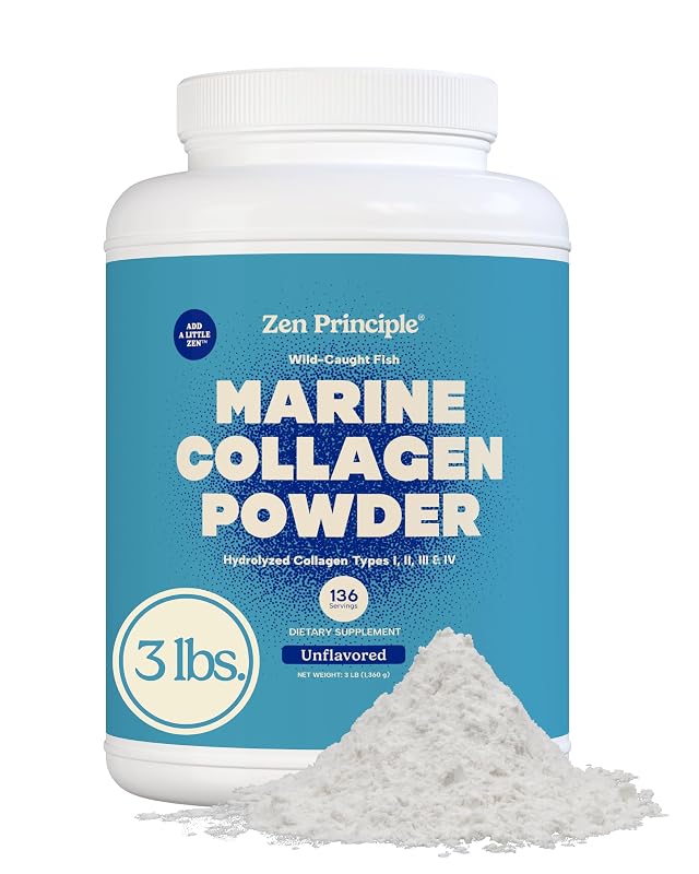 Zen Principle Marine Collagen Peptides Powder 3lb Wild-Caught Fish Non-GMO Supports Healthy Skin Hair Joints and Bones Hydrolyzed
