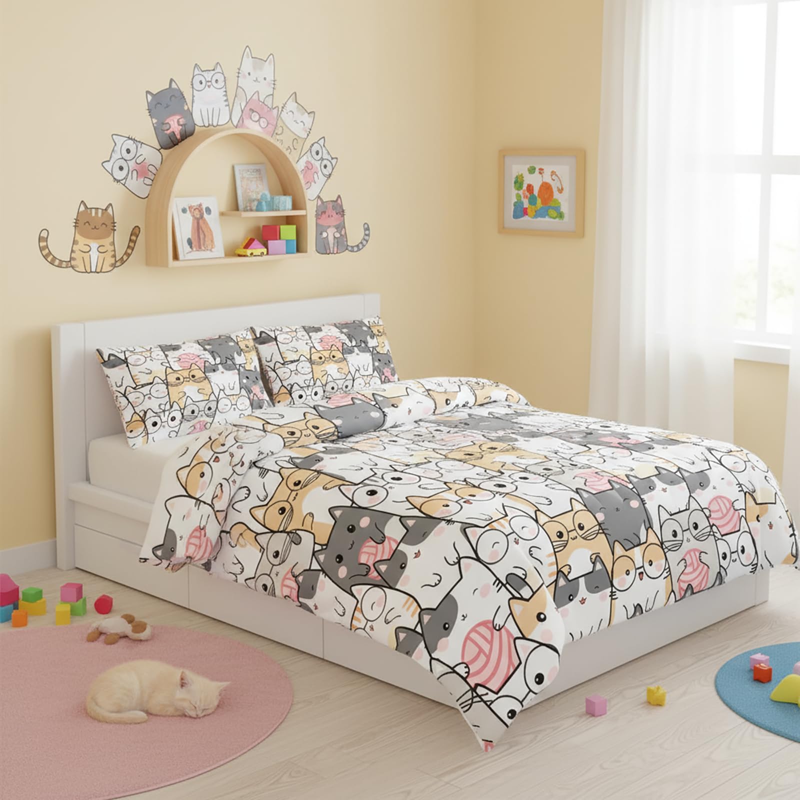 QOOMO Kawaii Cat Comforter Set