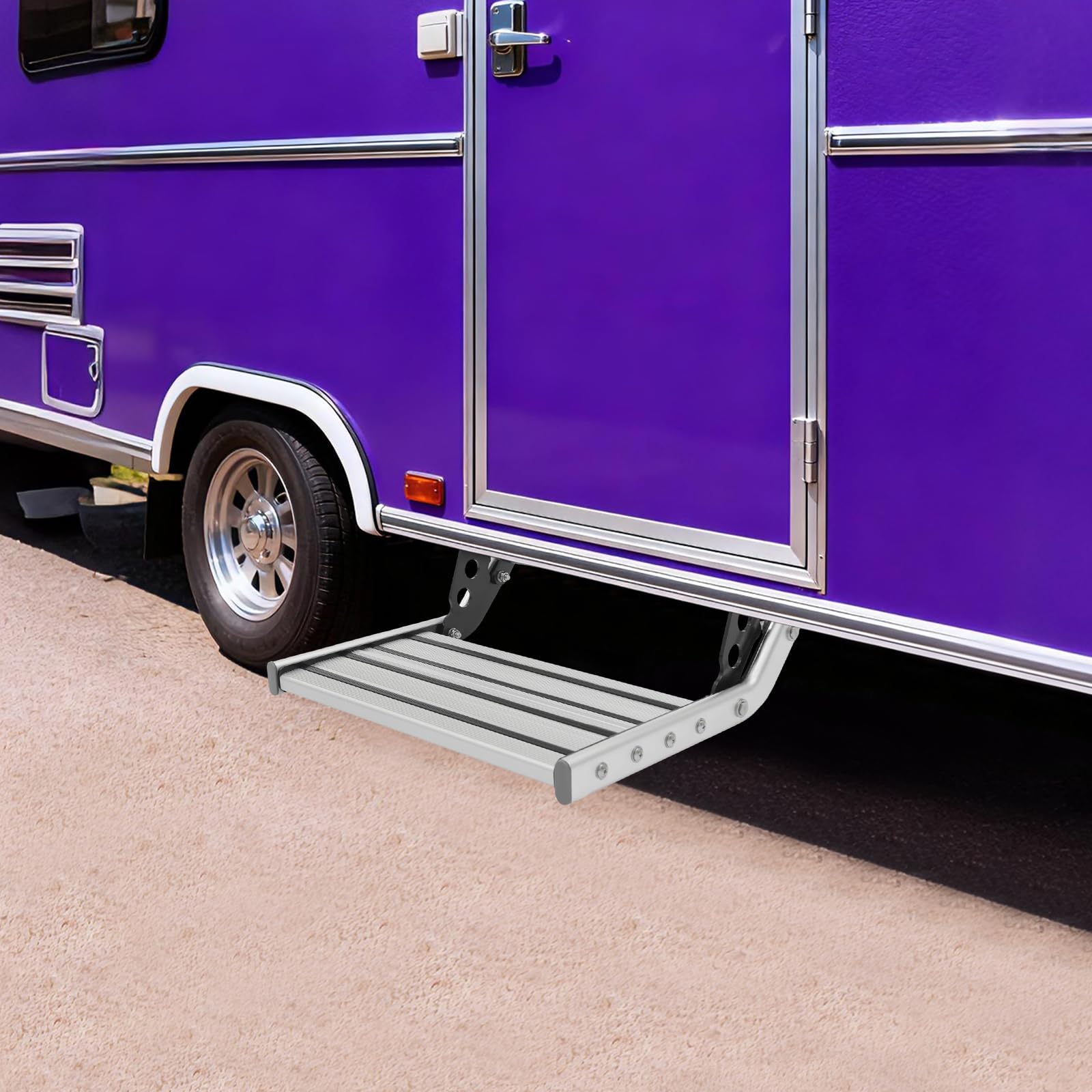 Scalino per camper in alluminio con luce LED, pieghevole, antiscivolo, portata 150 kg, per campeggio e roulotte