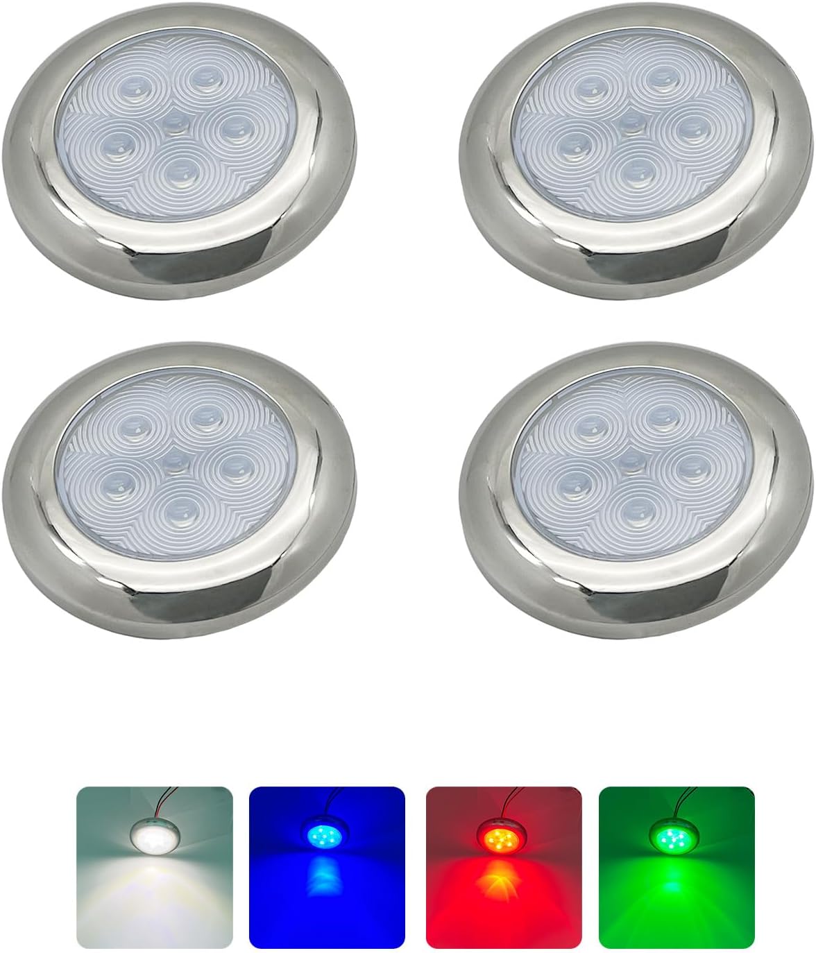 Boat Courtesy Lights LED, 3 Inch RGBW Boat Deck Lights, Waterproof Interior Lights for Cabin, Cockpit, Stairs, 4 Pack (Stainless Bezel)