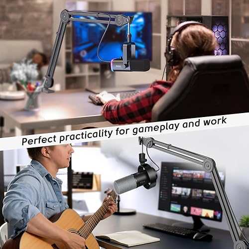 Miniatura 7 de FIFINE Soporte de brazo de micrófono, brazo de brazo resistente, soporte de micrófono ajustable de tijera de suspensión con soporte de escritorio,