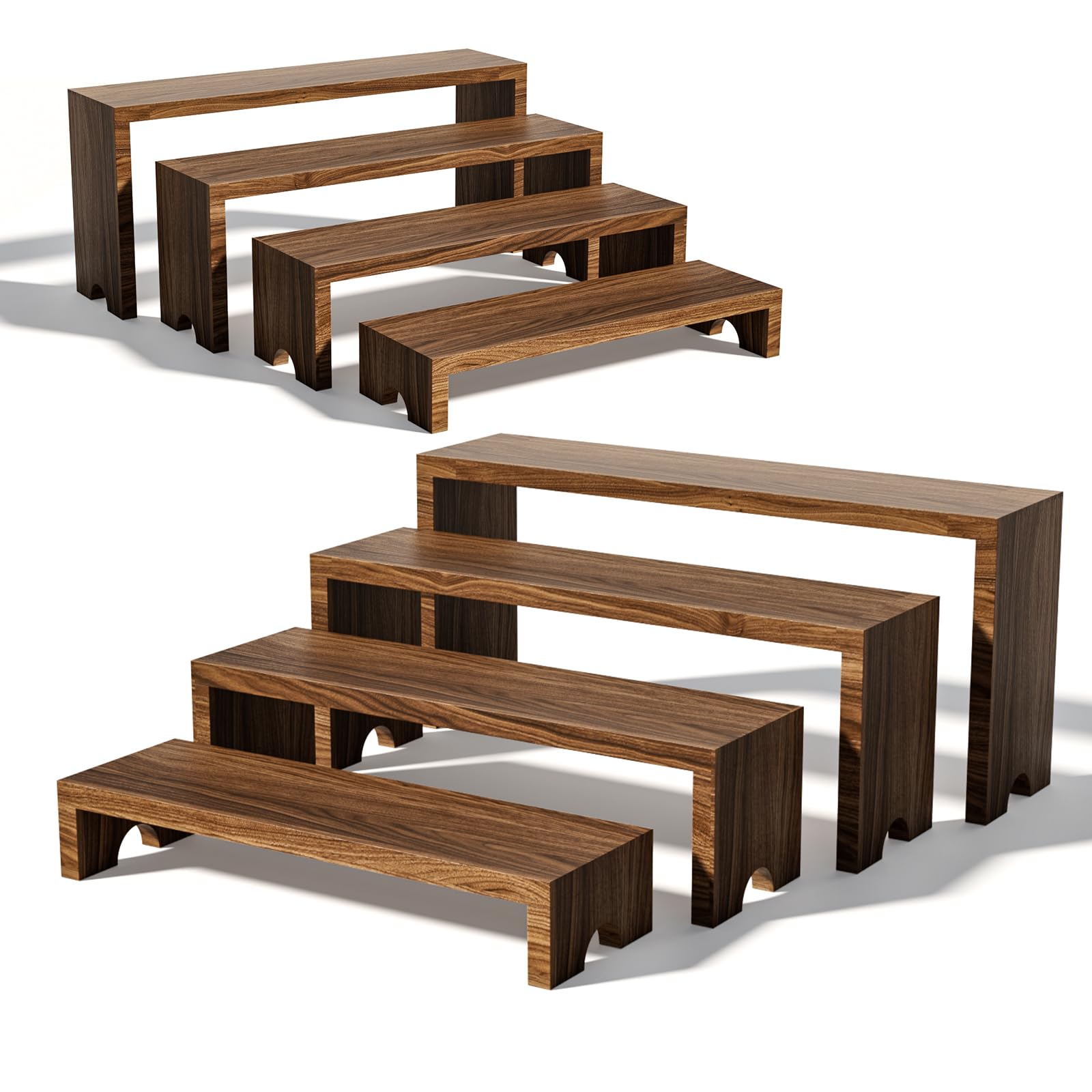 DIRXVMC Large Wooden Tiered Riser Display Stands for Vendor Events,Stackable Wooden Cupcake Stand,Farmhouse Decor Wood Dessert Table Display Set,Food Display Risers for Party (Dark Brown, 2 set)