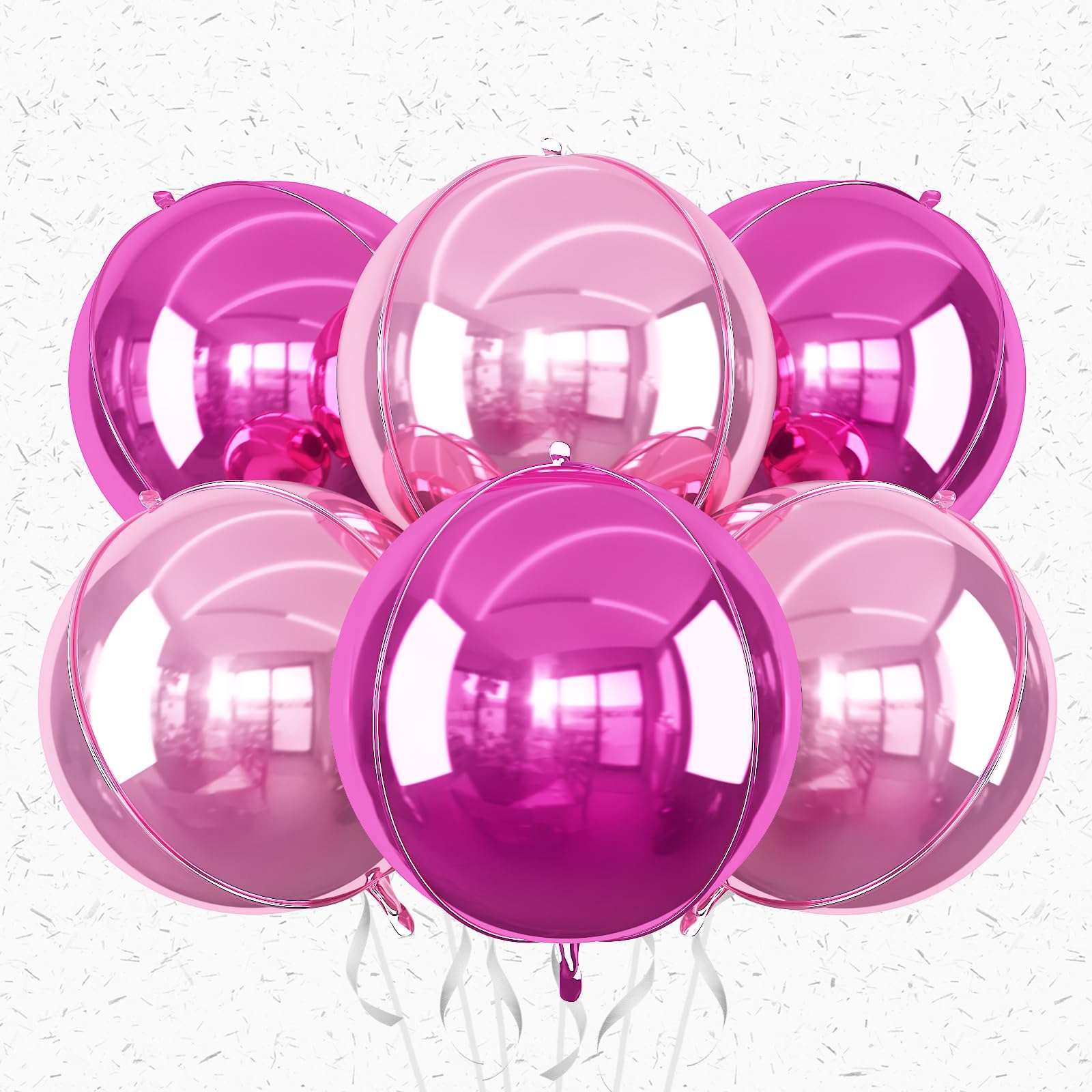 6Pcs Hot Pink and Pink Round Foil Balloons,Giant 4D Round Ball Balloons,22 Inch Metallic Pink Balloon for Birthday Wedding Graduation Prom Party