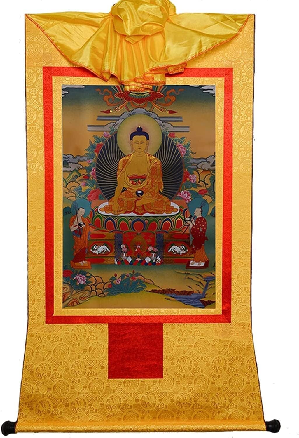 Cnfhfry Onecolor Vintage Tapestry, Vintage Sakyamuni Tibetan Thangka Tapestry Handmade Buddhist Brocade Embroidery Painting