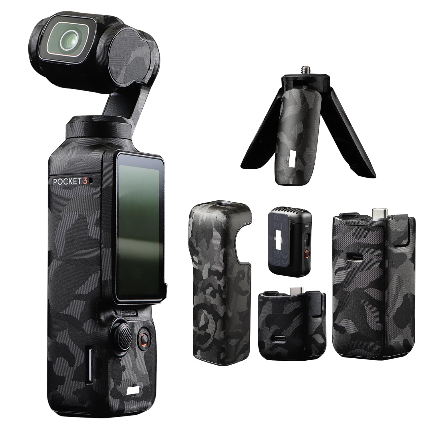 uconsmimo Camera Skin for DJI Pocket 3 Protective Sticker Camouflage Black Skin Decals for OSMO Pocket 3 Accessories Full Wrapped Anti-Scratch