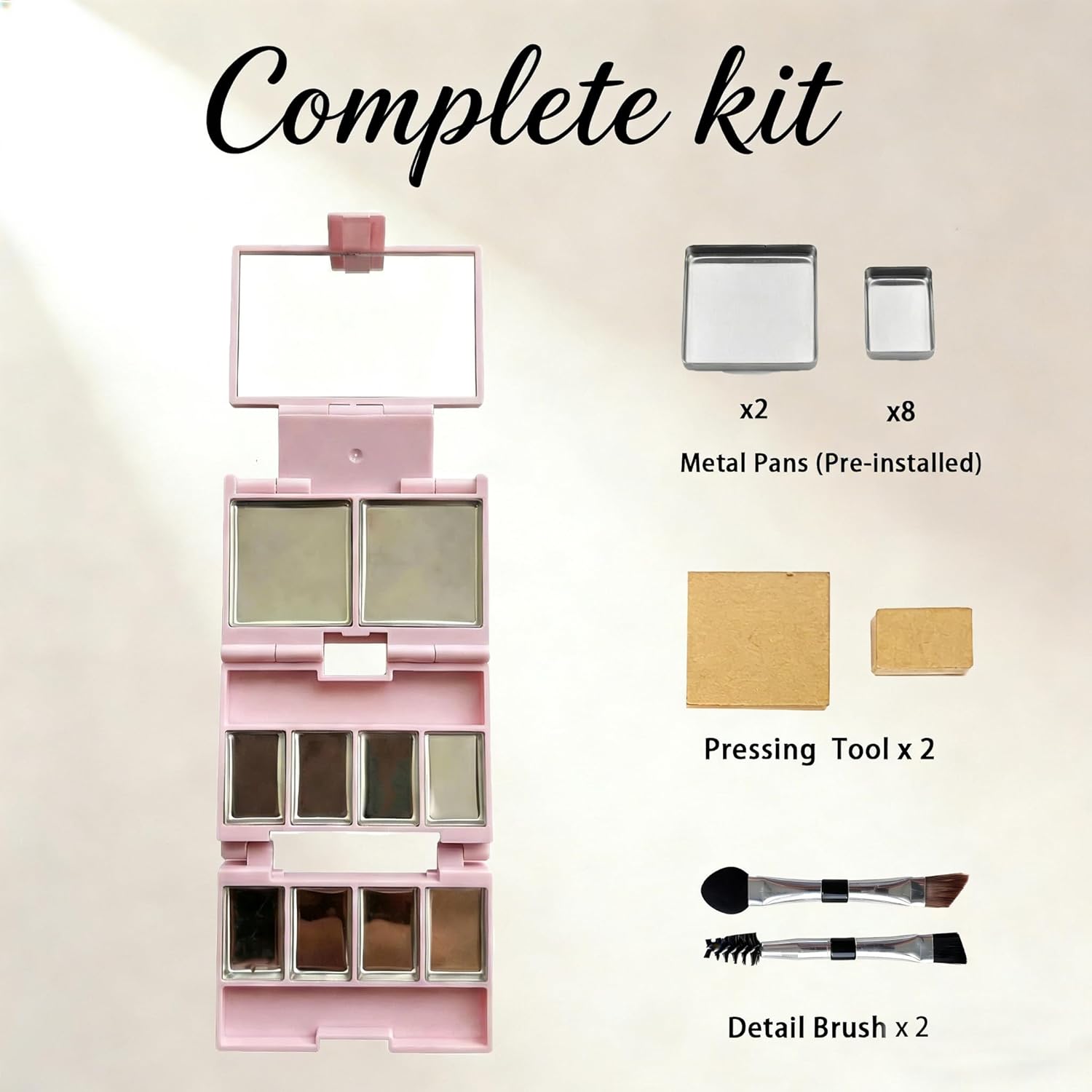 Mini Magnetic Empty Makeup Palette 2 Pack with Mirror, 3-Layer Foldable Travel Palette Kit, DIY Eyeshadow Blush Case, Brushes & Press Tools Included, Black & Pink