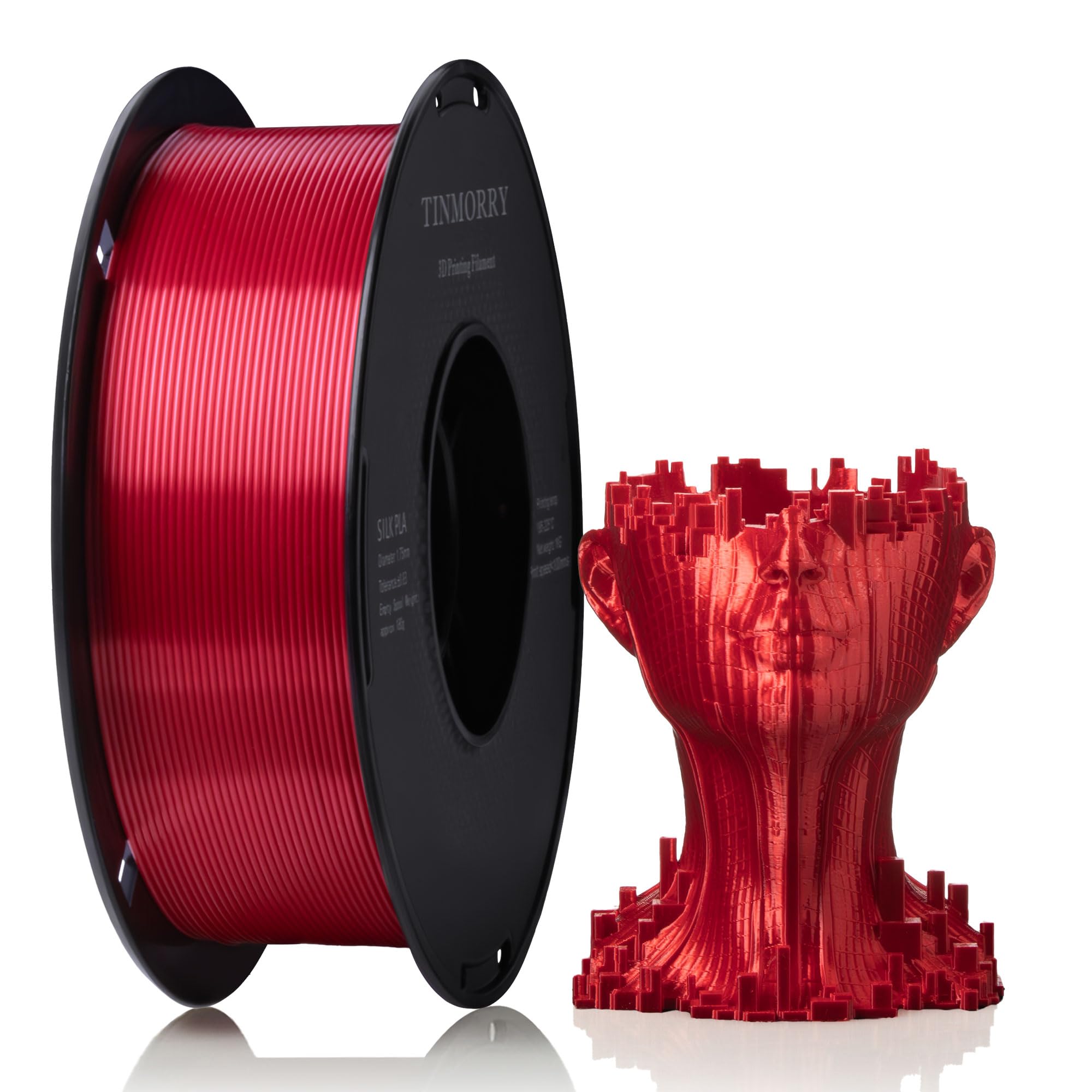 TINMORRY Silk PLA Filament 1.75 mm, 1 KG, Silk Red | Silk Finish, Easy Printing, Smooth Feeding, Neatly Wound, Beginner-Friendly, Compatible with Most FDM 3D Printers