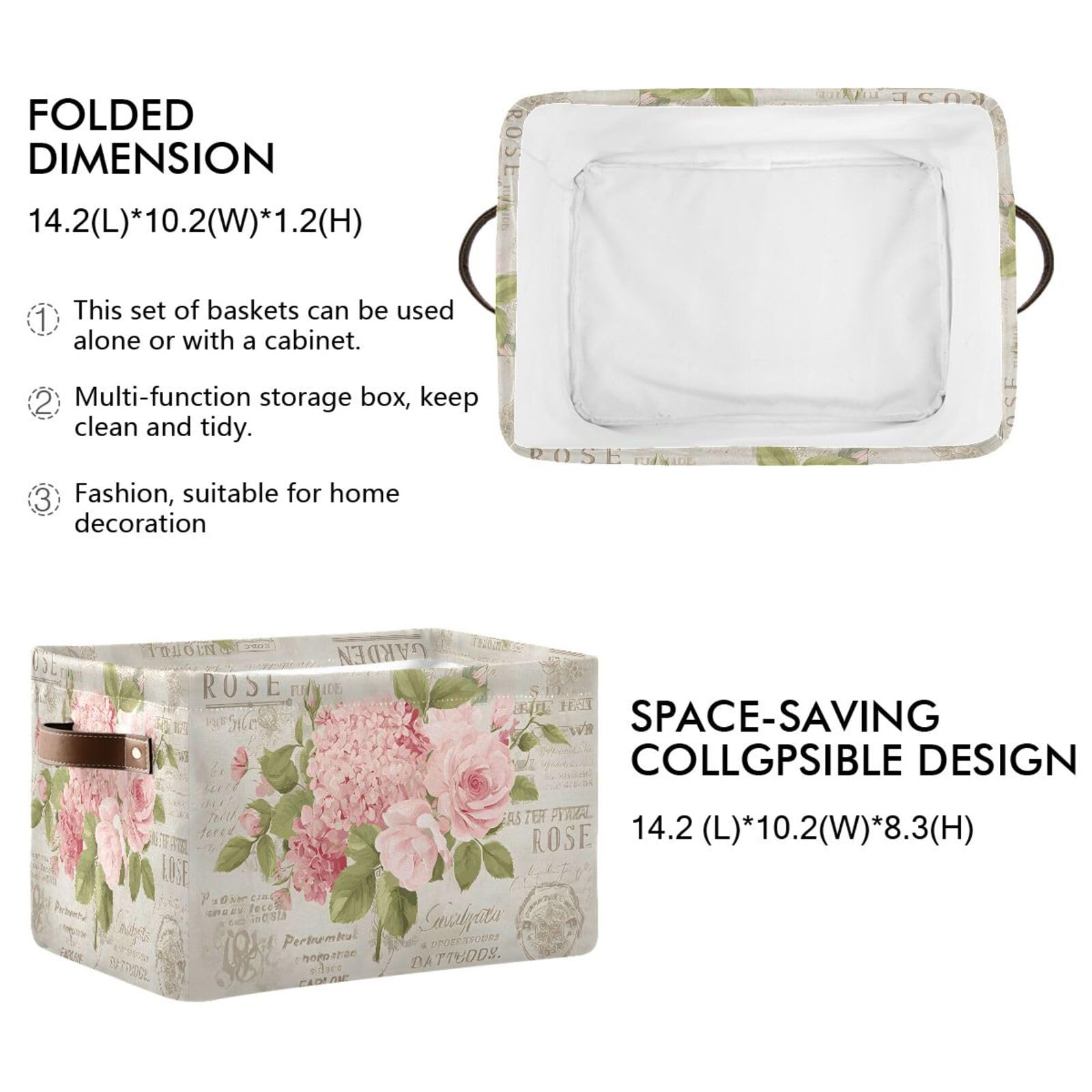 ALAZA Faltbare Aufbewahrungsbox mit Vintage-Blumenblüten, Aufbewahrungskorb, Organizer mit Griffen für Regal, Schrank, Wohnzimmer, Schlafzimmer, Zuhause, Büro, 1 Stück