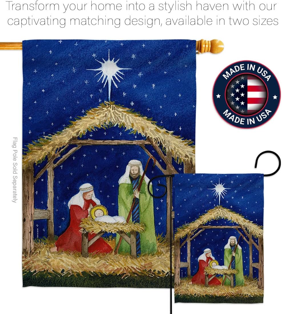 Breeze Decor GS114214-BO Jesus Winter Nativity Decorative Vertical Banner Pole, Garden Flag Set 13"x 18.5", Multi-Color