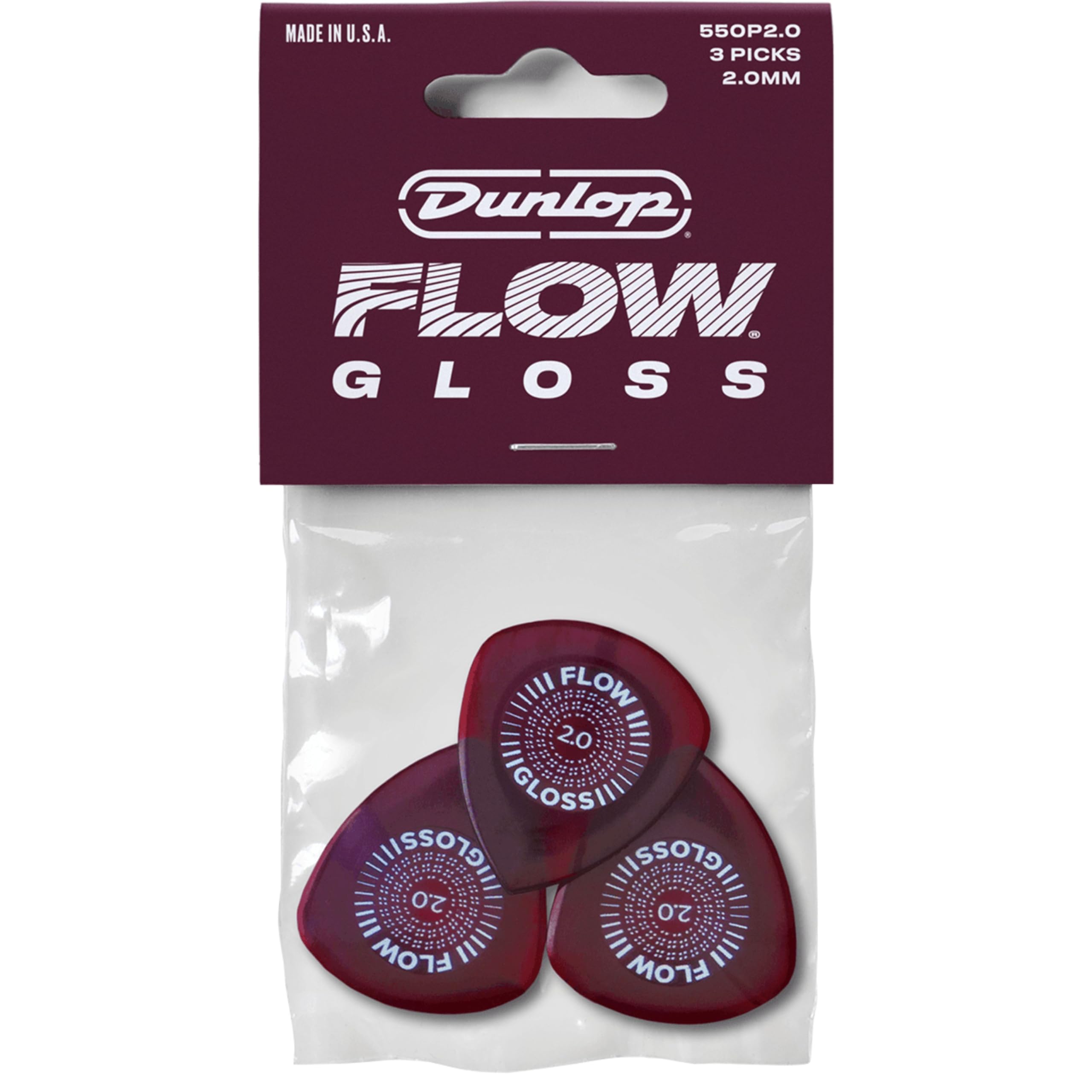 Jim Dunlop Flow Gloss 2.0mm Guitar Pick - 12 Pack (550R200) , Brown