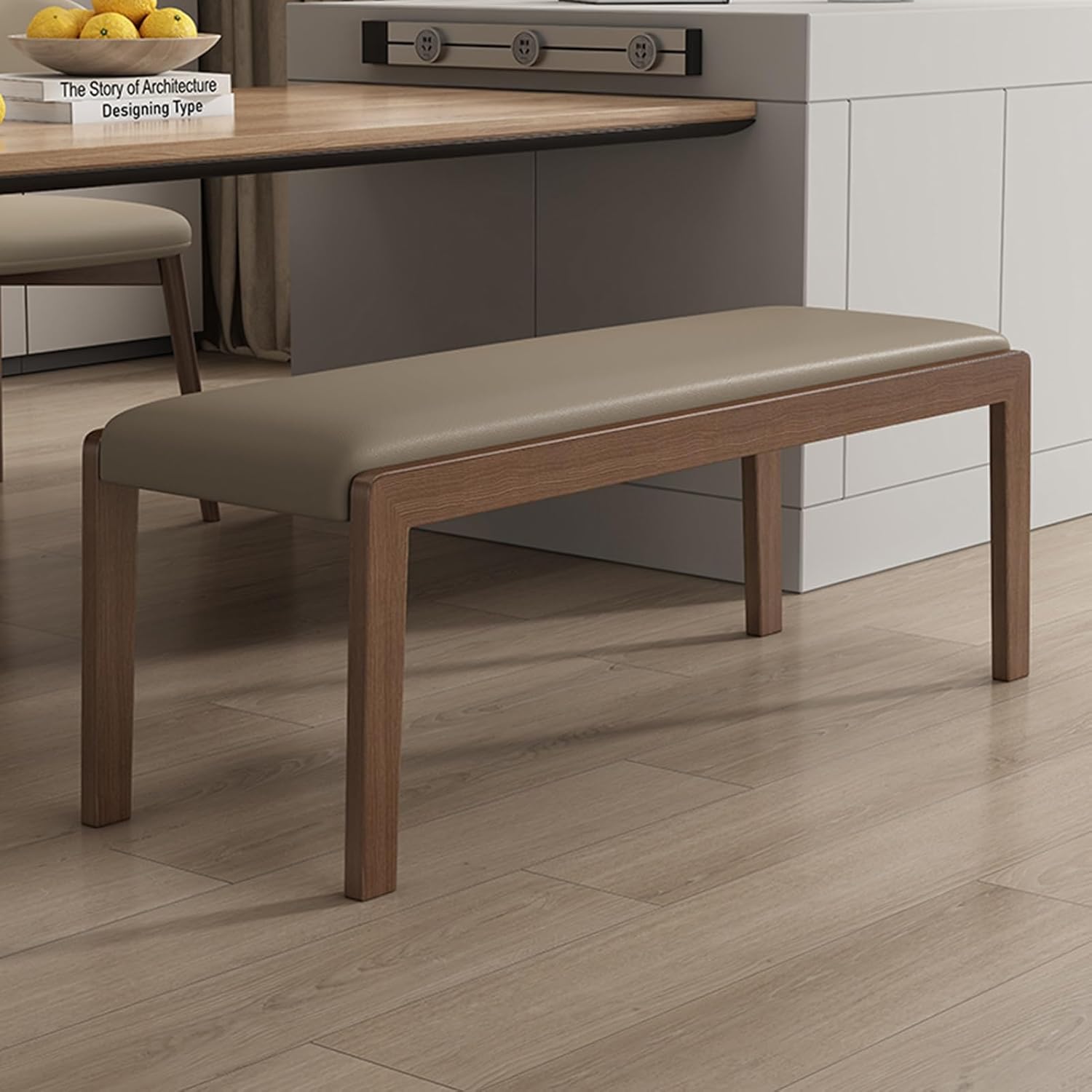 Entryway Bench Upholstered PU Leather End of Bed Bench, Indoor Wooden Living Room Dining Bench, Shoe Bench Benches, for Home Kitchen Dining Living Room Entryway Restaurant(Walnut B,140cm/55.1in)