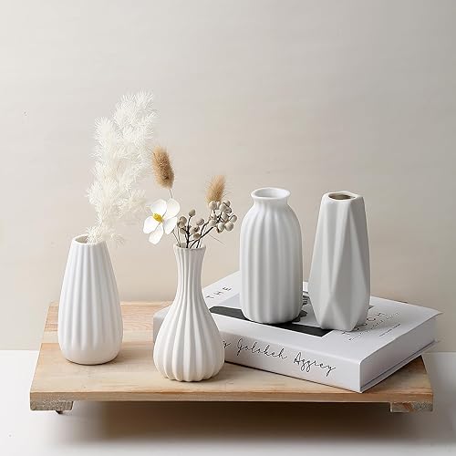 Miniatura 4 de Juego de 16 jarrones blancos para flores, jarrones japandi pequeños a granel para centros de mesa, mini jarrones bohemios para decoración de boda,