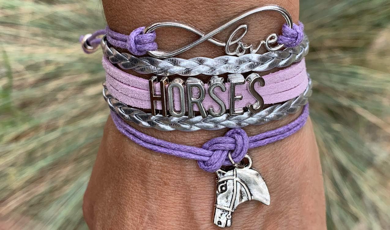 Horse Bracelet – Purple and Silver Love Infinity Horses Charm – Equestrian Jewelry Gift for Riders, Horse Lovers – Cute Accessories for Birthdays or Special Occasions
