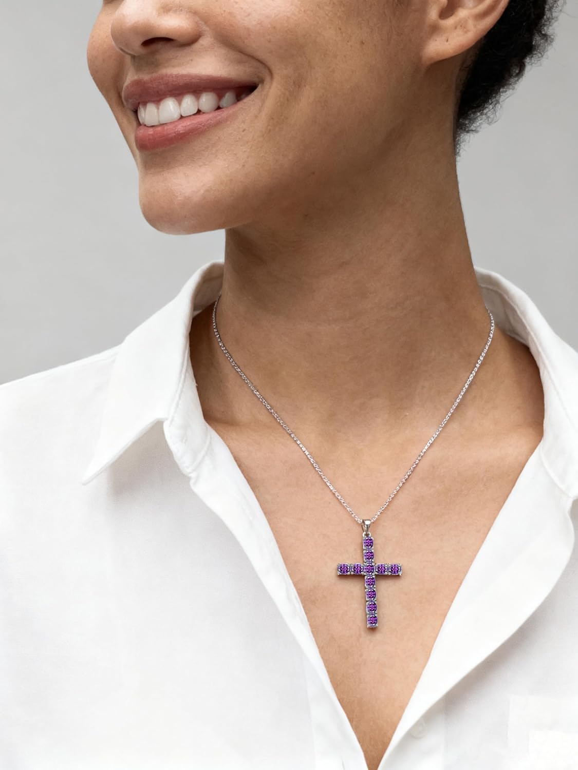 925 Sterling Silver Cross Necklace for Women Men Christian Jesus Faith Birthstone Cross Crucifix Pendant Necklaces