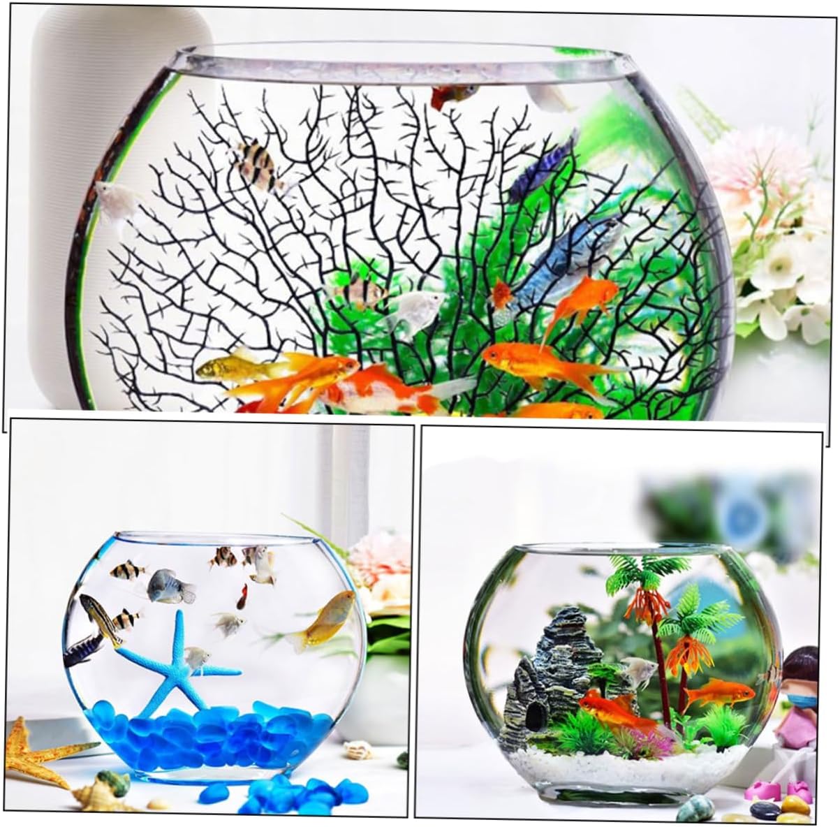 Luxshiny Transparent Glass Fish Bowl for Betta and Goldfish Multi Function Desktop Aquarium with View for Hydroponic Plants and Succulents Space Saving Design Decorative Terrarium Vase