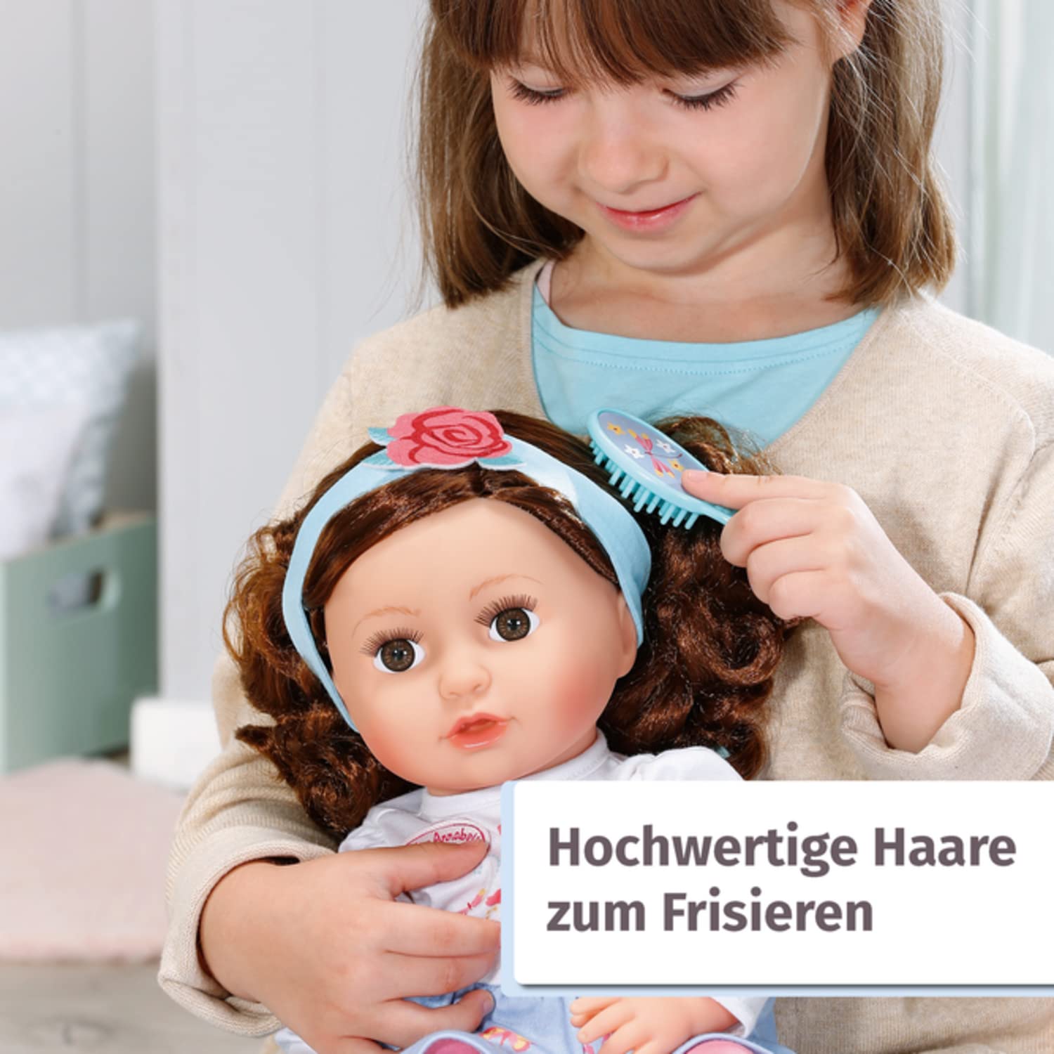Baby Annabell Sophia brünett 43cm, weiche Puppe mit Langen braunen Haaren, inkl. Puppenkleidung, Haarband und Bürste, 707234 Zapf Creation