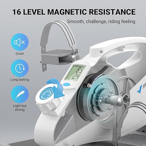 Vista 29 de Ejercitador de pedal para bicicleta debajo del escritorio, mini bicicleta estática magnética silenciosa con aplicación MERACH para brazos, Negro