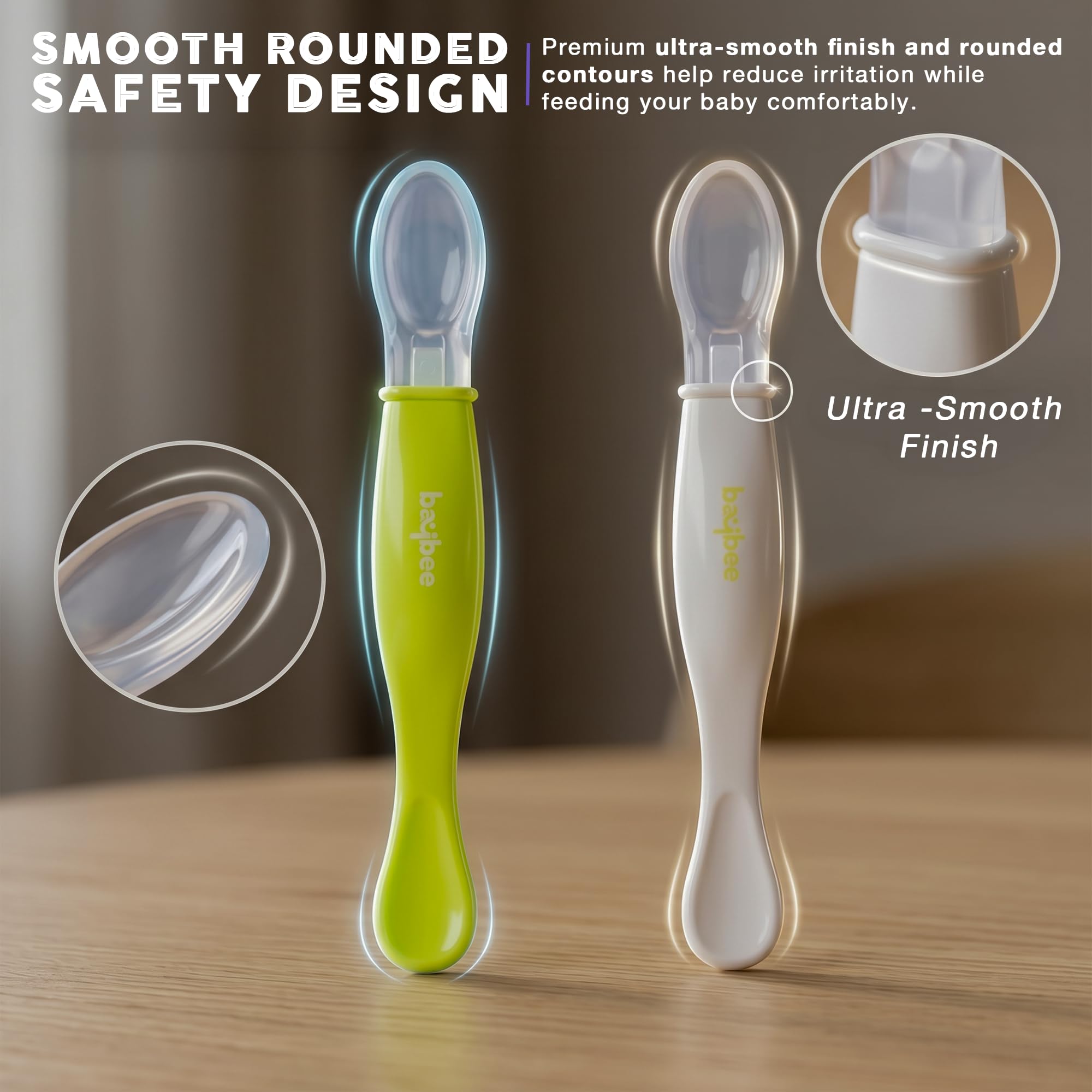 Baybee Ultra Soft 3 in 1 Baby Weaning Spoon Set for Feeding | Non Toxic BPA Free Baby Training Feeding Spoon | Toddler Feeding Spoons | Feeding Spoon Set for Kids Toddlers (Pack of 2) 4