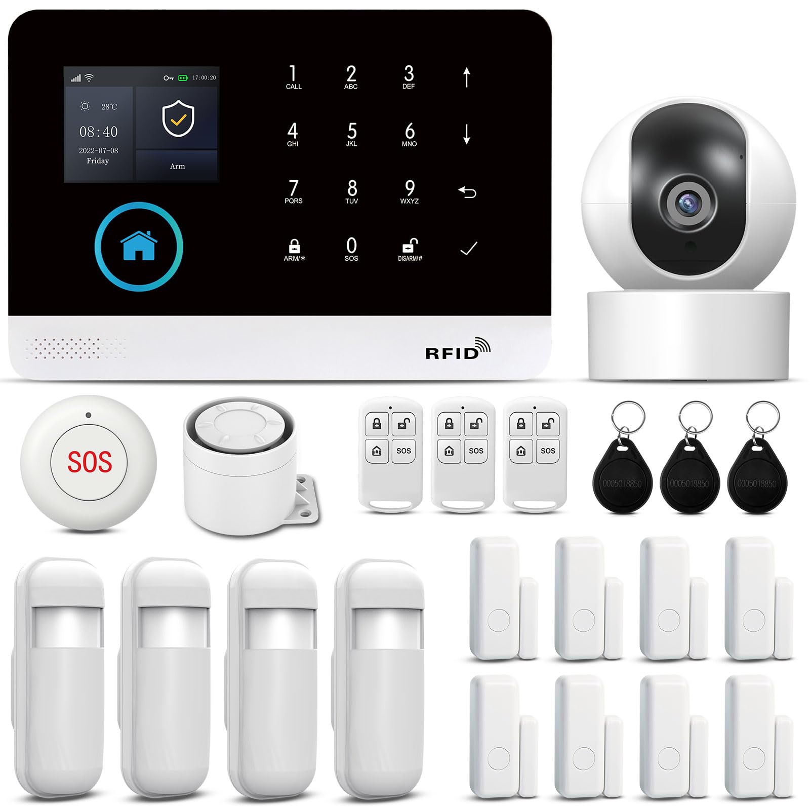 Home Alarm System with 1080P Camera, 26 Pieces GSM WiFi Anti-Theft Alarm System with Phone App, 120b Alarm Siren, Compatible for Houses and Apartments