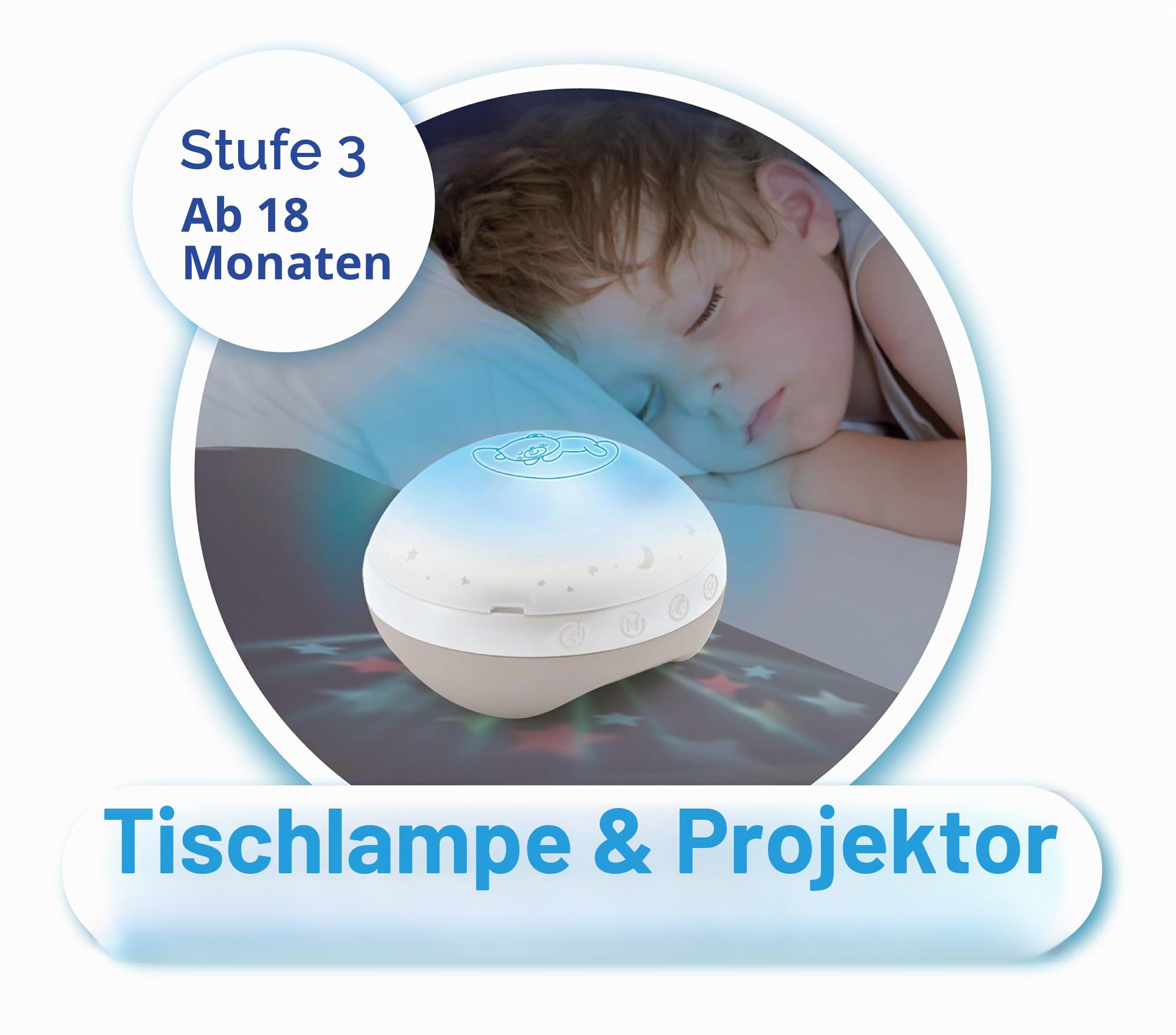Infantino 3-in-1 Projektor Musik-Mobile, Umwandelbares Mobile, Lichtprojektor für Tisch & Kinderbett mit Weckmodus zur Tageslichtsimulation, Inkl. 6 Melodien & 4 Naturgeräuschen, Grau