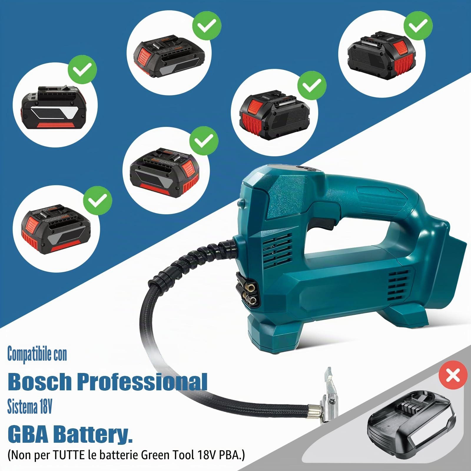 URUN Compressore a batteria per sistema Bosch Professional 18 V, compressore d'aria portatile 150 PSI con manometro digitale per auto, compressore auto a batteria per moto, palle da bicicletta