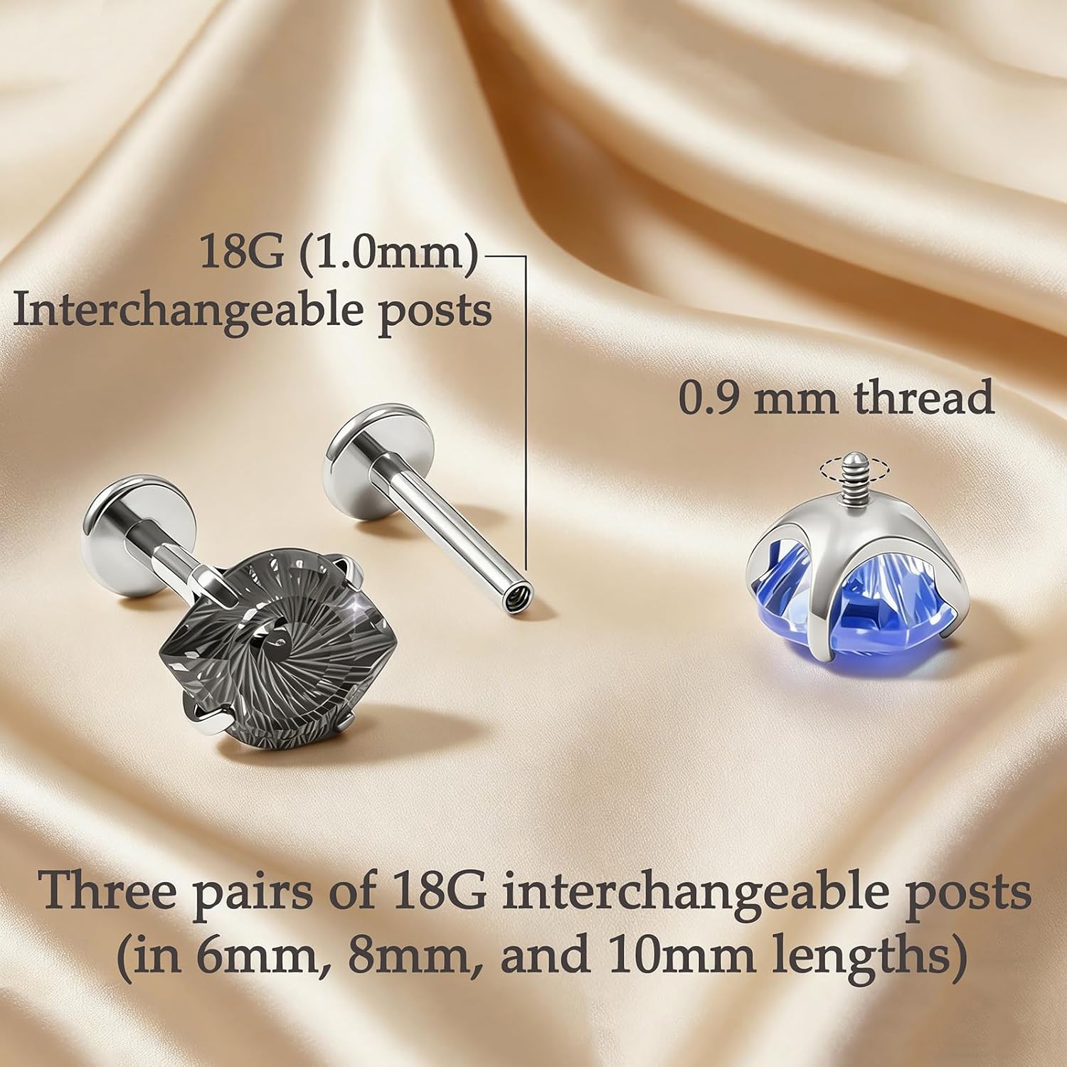 Flat Back Titanium Stud Earrings, Hypoallergenic G23 Titanium Eye Cut Cubic Zirconia Piercing,Eyebrow Versatile Labret Lip Cartilage Helix Sleeper 18G Punk style Jewelry for Women Men