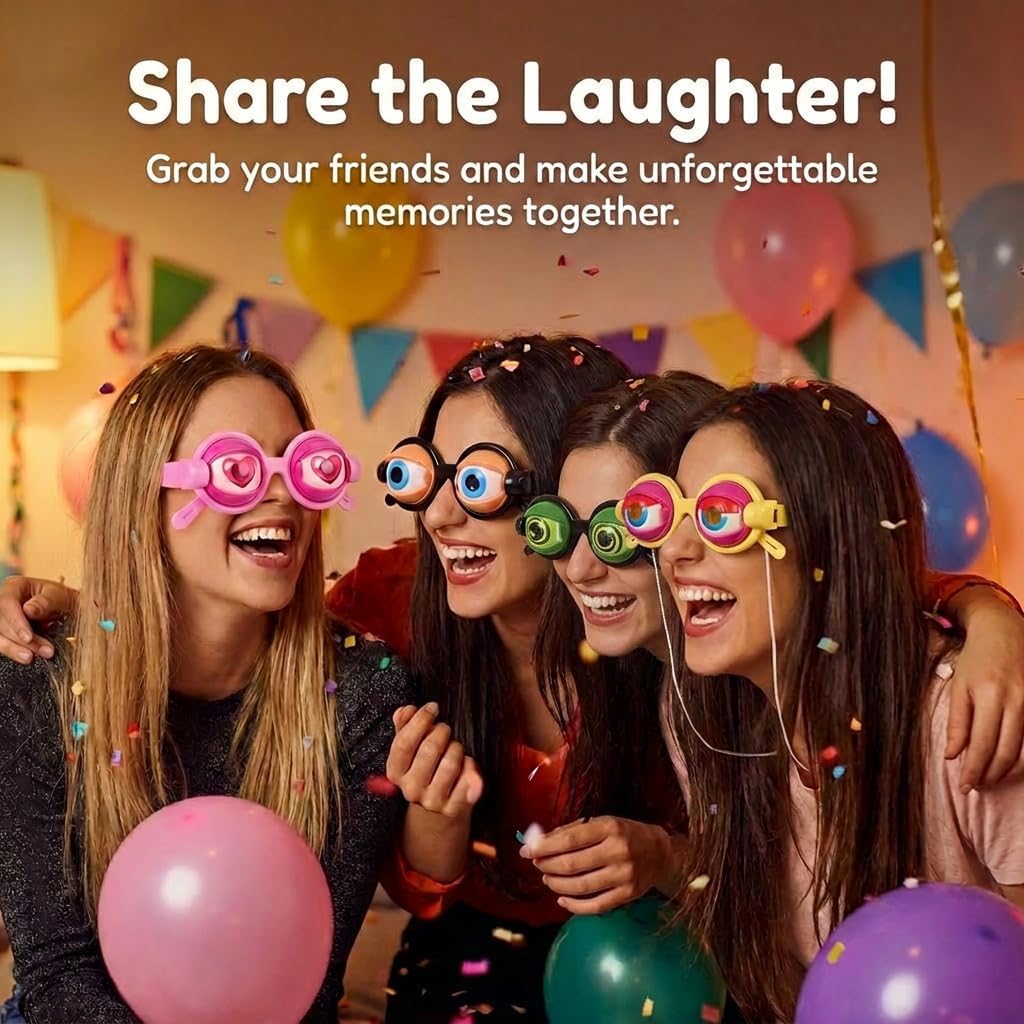 4Pcs Funny Glasses for Adults Crazy Blinking Eyes (with 4 Glasses Cords), Eyes Glasses Adult Size Silly Sunglass With Blinking Eyeball for Party and Performances(Black, Pink, Yellow, Green)