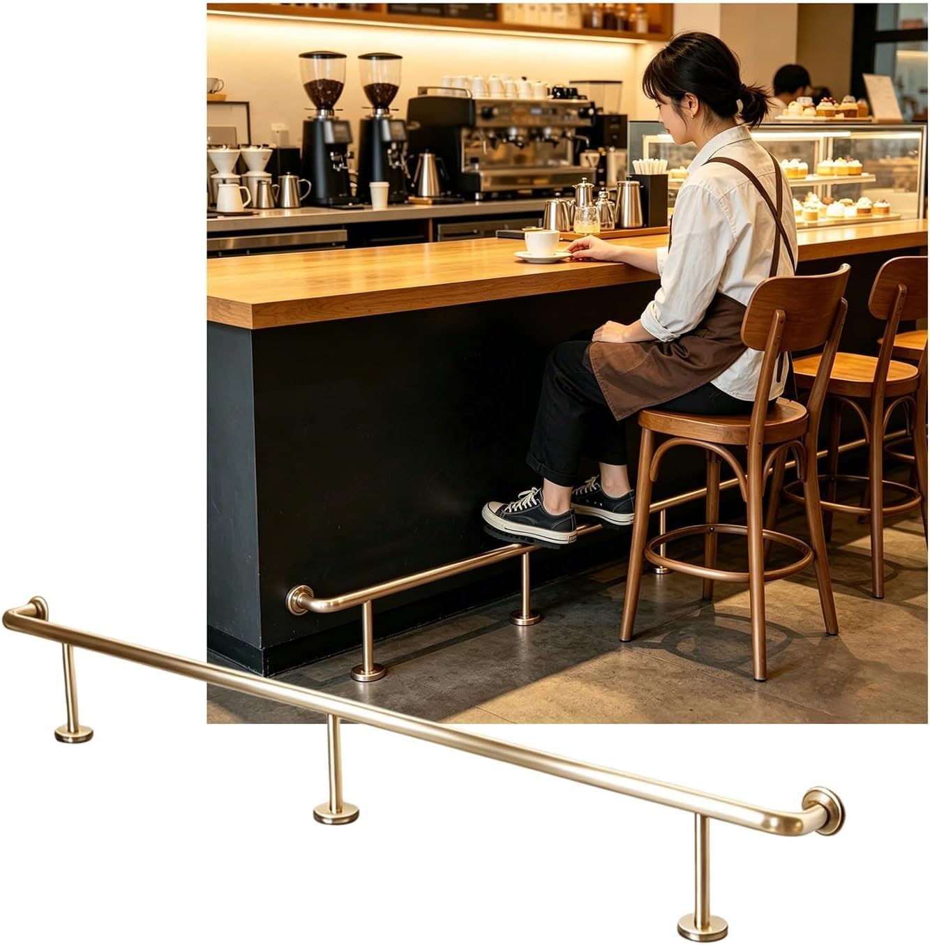 HGOuhK Bar Foot Rail Kit Bar Foot Rail 3.28~16.4ft Kit, Stainless Steel Bars Feet Rails for Restaurant Kitchen Library(Champagne Gold,3.5M/11.48FT)