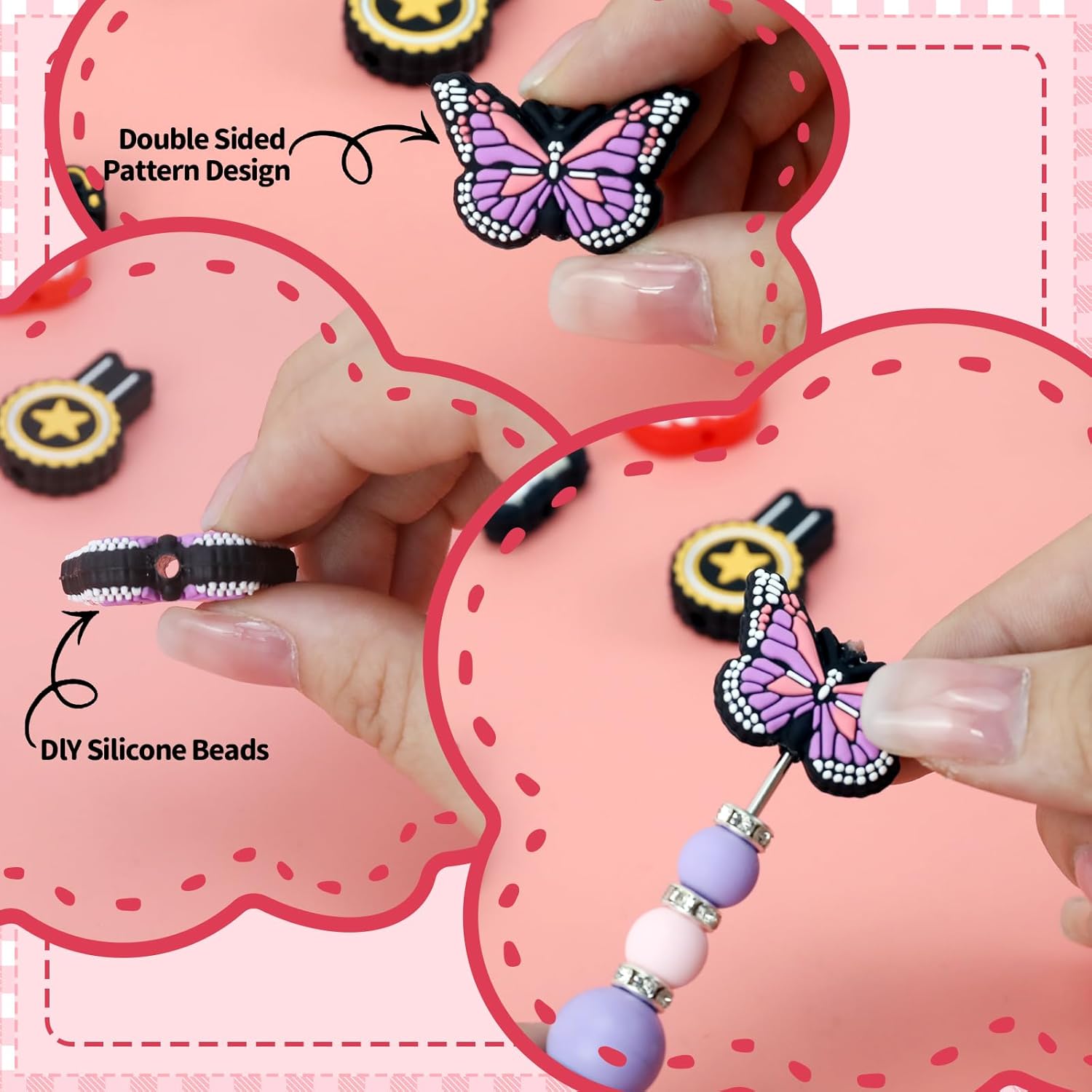 14PCS Butterfly Silicone Beads for Pens, 14Pcs Silicone Focal Beads for Keychain Making DIY Handicraft（Butterfly ） - Image 5