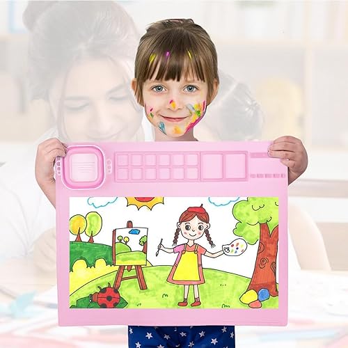 Miniatura 2 de Tapete de pintura de silicona extra grande de 20 x 16 pulgadas, 16 divisores de color, taza de limpieza para arte, alfombrilla de pintura para