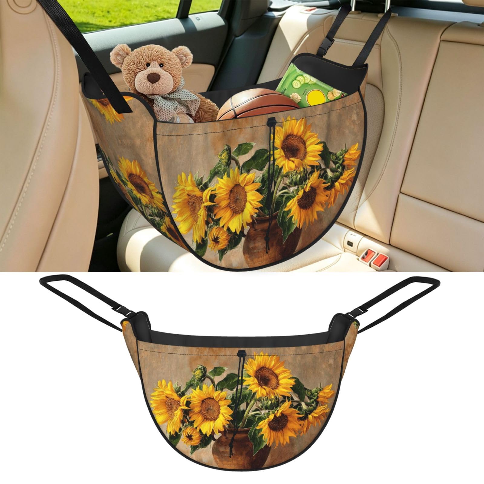Cntdbu Black Sunflower Pattern Car Seat Organizer-Backseat Storage Bag For Travel