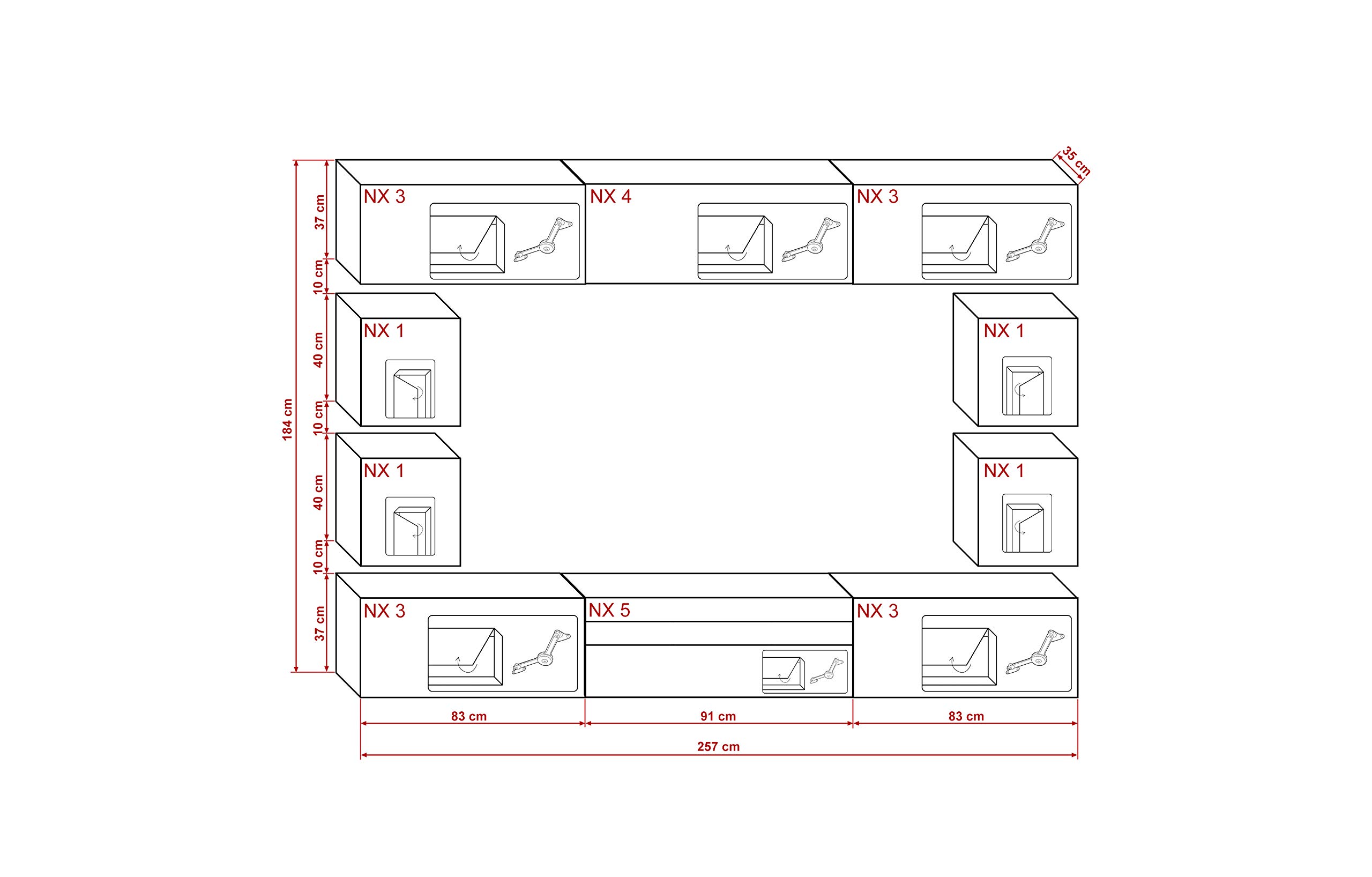 Furnitech C81 Future Pareti attrezate, Soggiorno moderno, Set mobile TV, Armadio moderno, Pensile (Senza led, C81-HG-B1 1A)