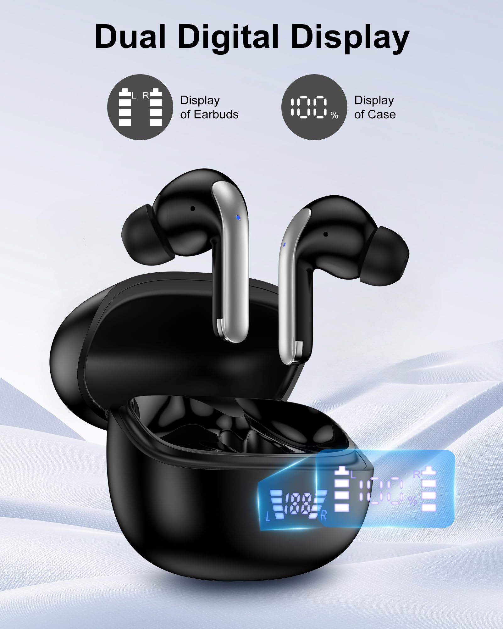 Auricolari wireless per iPhone 17 Pro Max 17 Air 16e 16 Pro 15, cuffie Bluetooth HiFi stereo, cancellazione del rumore, display digitale LED, auricolari impermeabili IPX7 e cuffie in-ear per Android