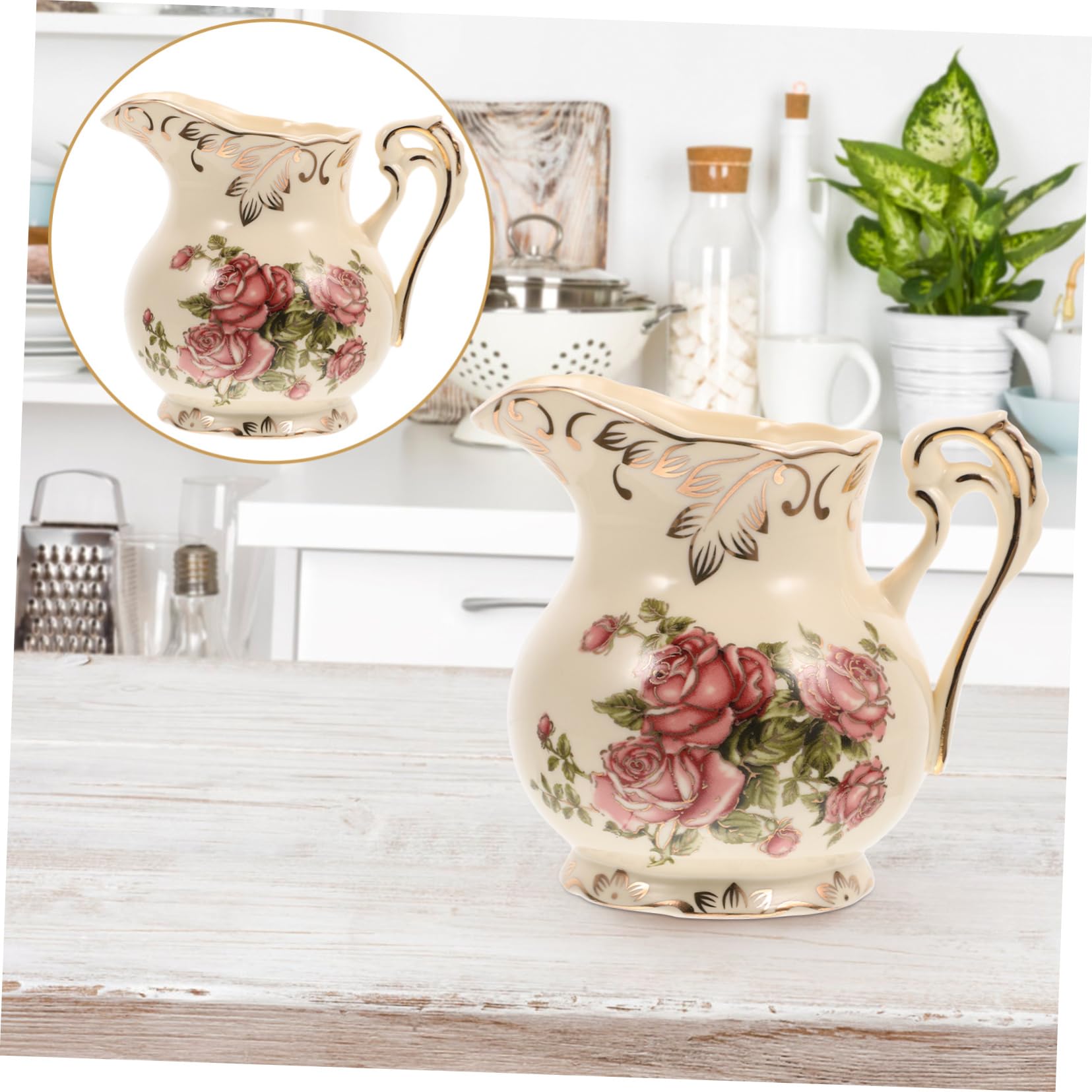 Sahnekännchen zum Servieren von Milch und Sirup im Europäischen Stil Keramik 250ml Praktischer Keramikkrug mit Goldfarbenem Druck für Kaffee und Tee