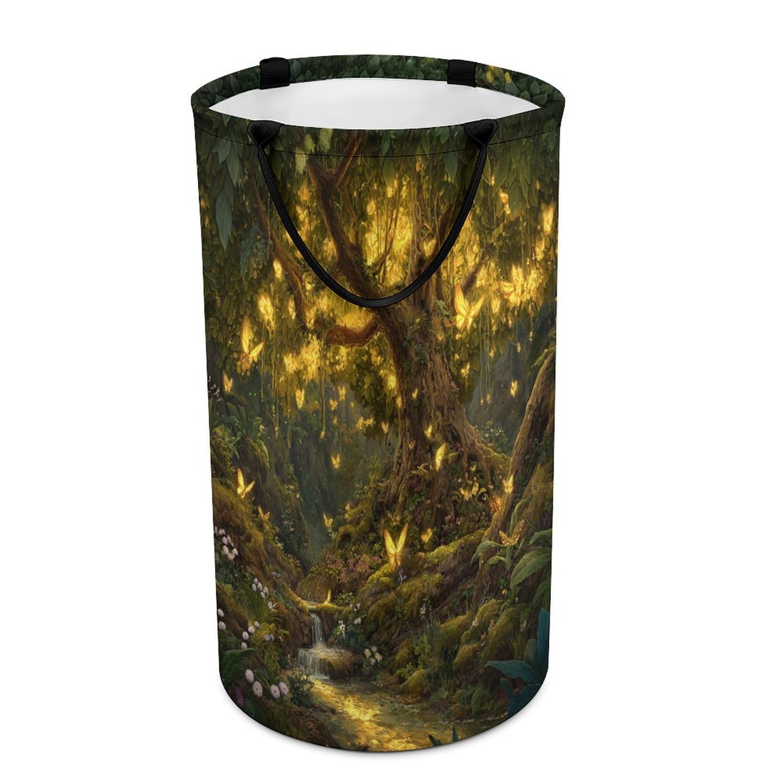 LUYYSKY Classic Retro Enchanted Forest Versatile Storage Laundry Basket, Beautiful Fantasy Fairy Tale Wonderland Animals Butterflies Large Capacity Bathroom Hamper With Handle