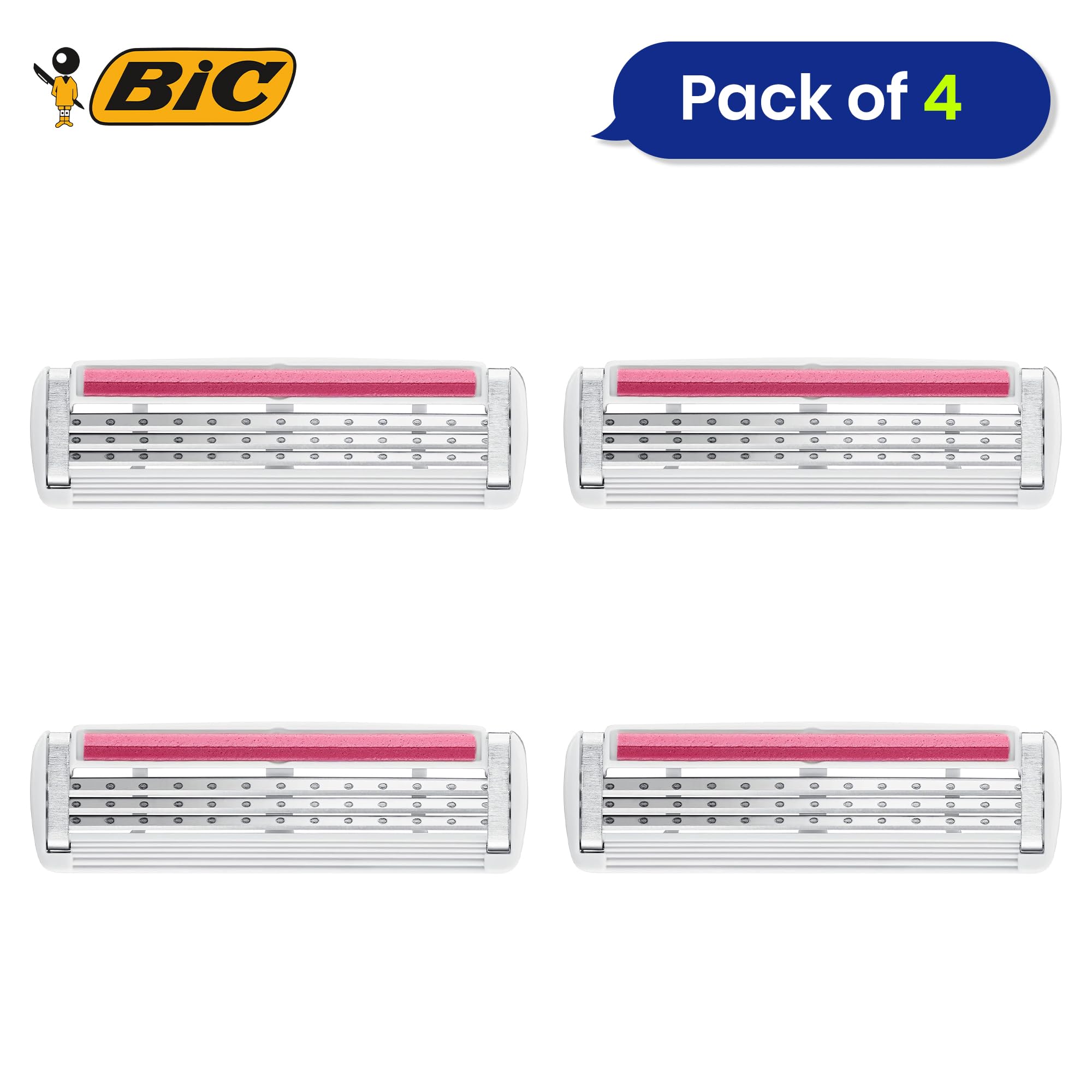 BIC Click 3 Soleil Sensitive damski wkład do maszynki do golenia, 4 wkłady, plastikowy wkład do maszynki do golenia z 3 ostrzami, paski smarujące z aloesem i witaminą E do gładkiego golenia (10 sztuk)