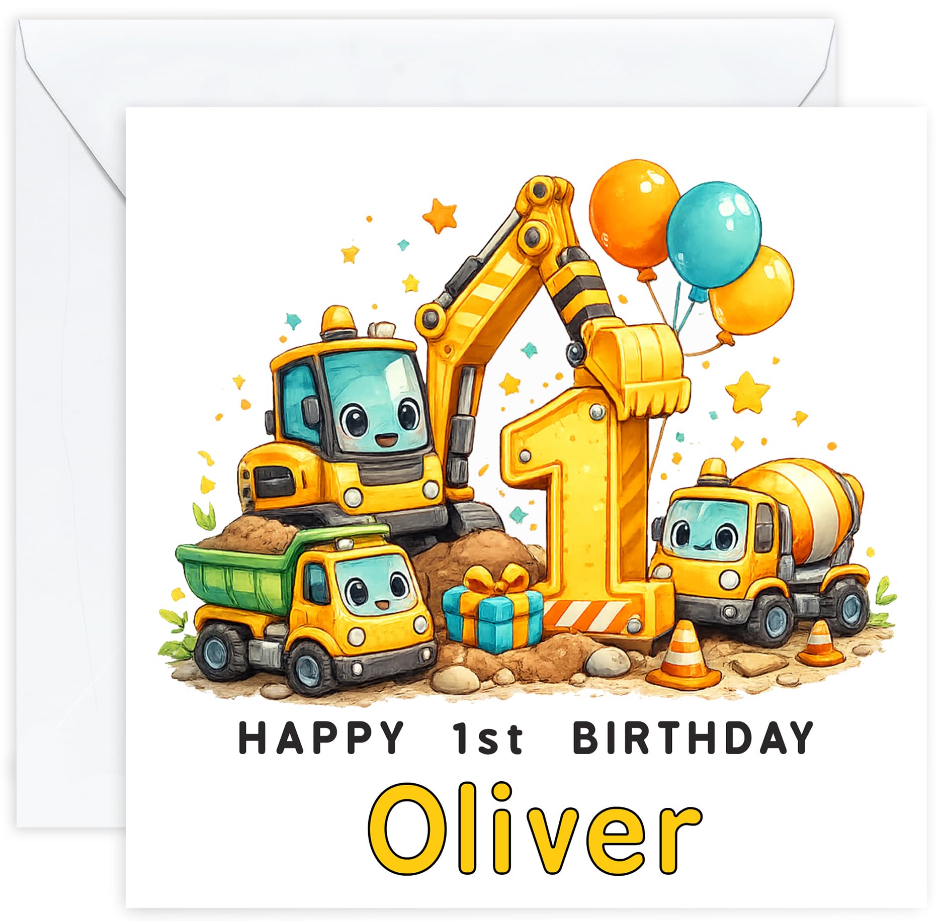 Personalised 1st Birthday Card for Boy | First Birthday Card with Name | Son Grandson Nephew or Godson | Design 03
