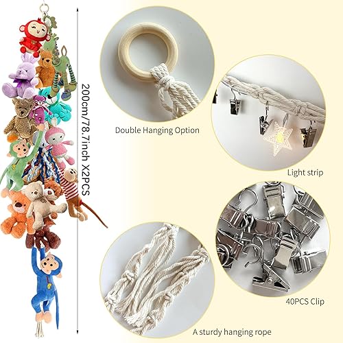 Miniatura 2 de 2 piezas de cadena de juguetes de peluche colgante de animales de peluche organizador de almacenamiento de juguetes con 40 clips de metal 4 ganchos