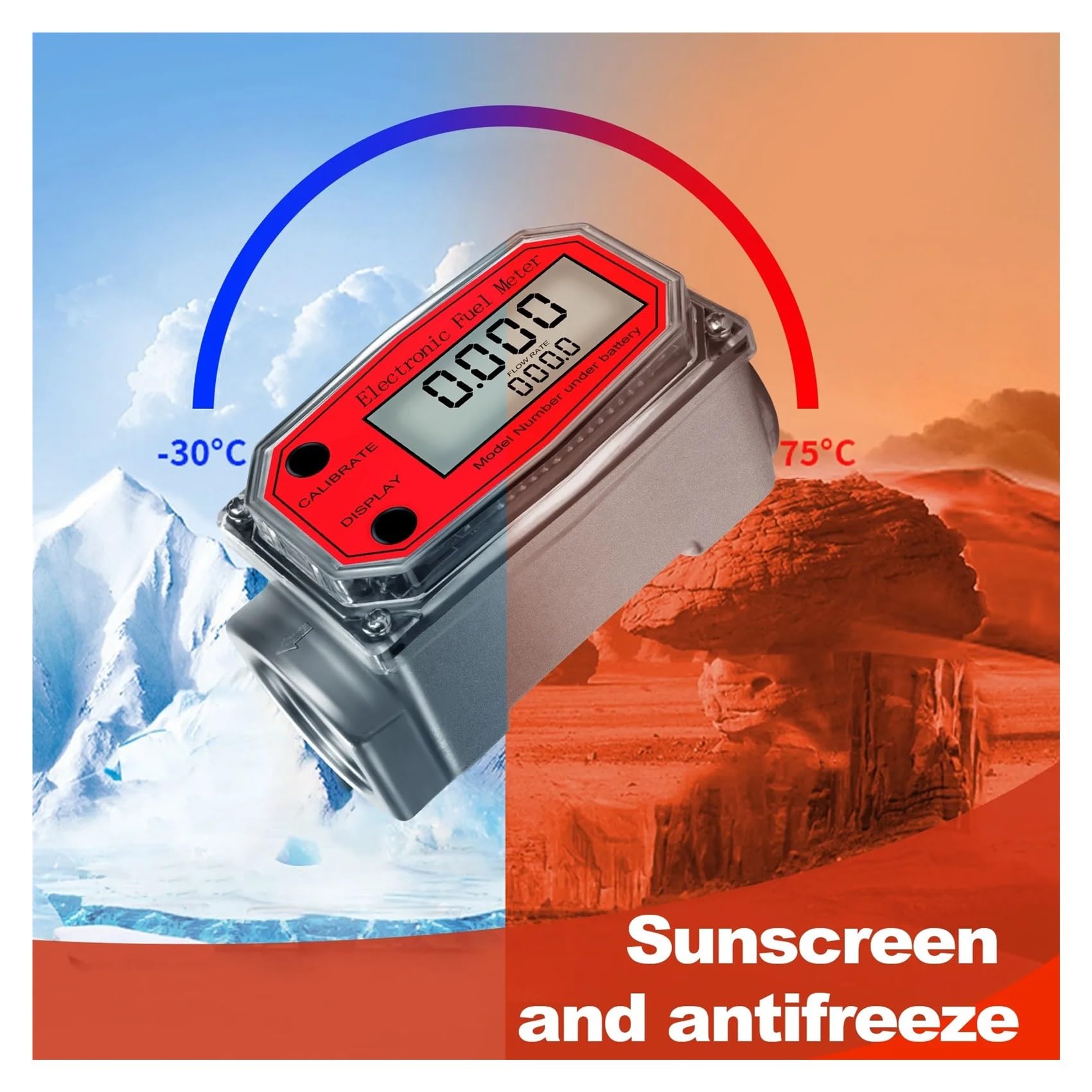 CIRONI Medidor de Flujo de turbina Digital de aleación de Aluminio, medidor de Flujo de Combustible electrónico LCD Medidor de Flujo NPT Contador de Agua (Size : 2Pcs Red Flowmeter)