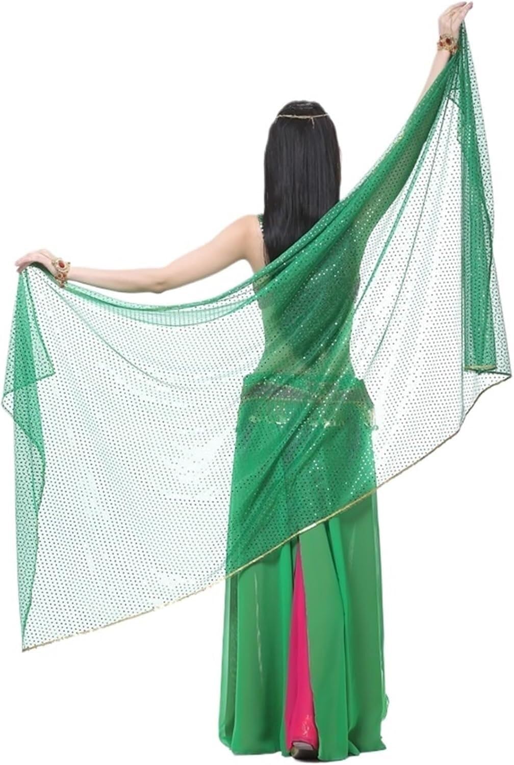 SSDDLZEQ Stage performance version Half-circle Belly Dance Scarf-style Chiffon Veil, Costume Accessories(3)