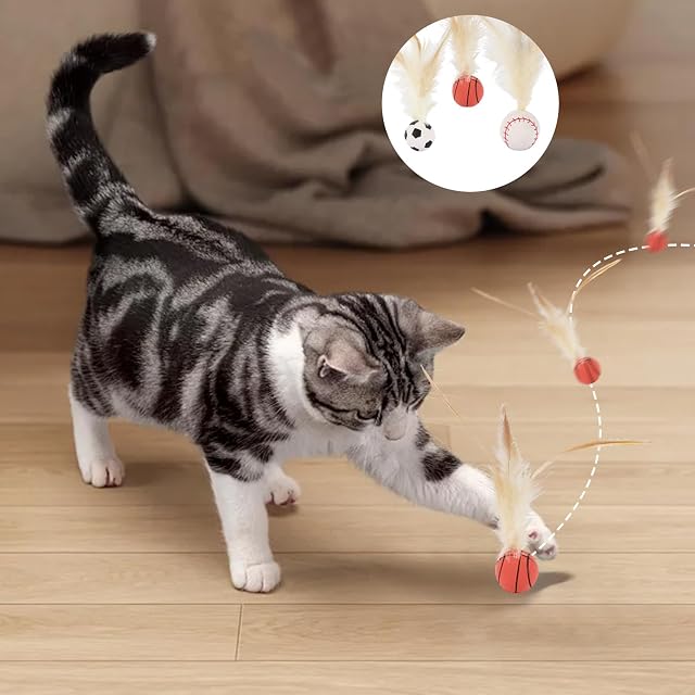 Foto 4 de 7 de Vlecexs 6 Bolas Goma con Plumas Entretenerse Juguetes Gatos Deportes Gatitos Salto Domésticas Juegos…