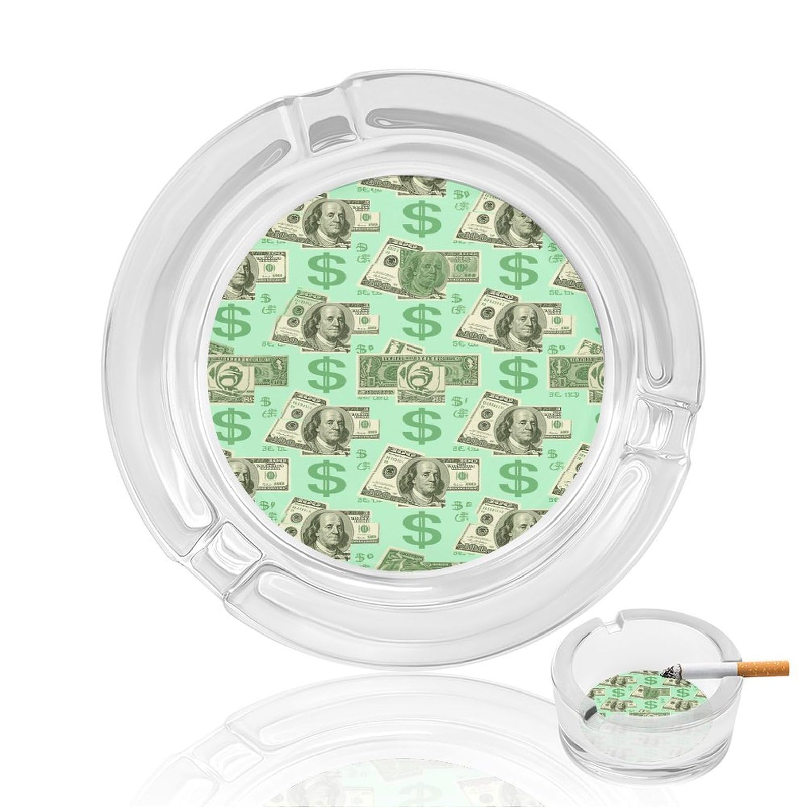 Money Ashtray Cigar Cigarette Rest Glass Outdoor Cigar Ashtrays with 3 Grooves Travel Cigar Ashtrays Fancy Cute Cool Ash Tray for Smokers Tabletop